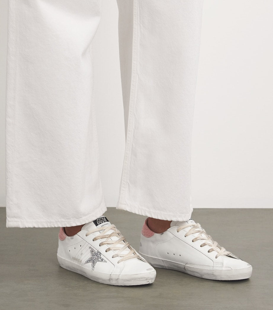 Pink Leather Croc-Embossed Super-Star Sneakers