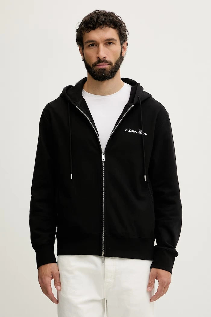 Calvin Klein Jeans fermuarlı kapüşonlu erkek pamuklu sweatshirt