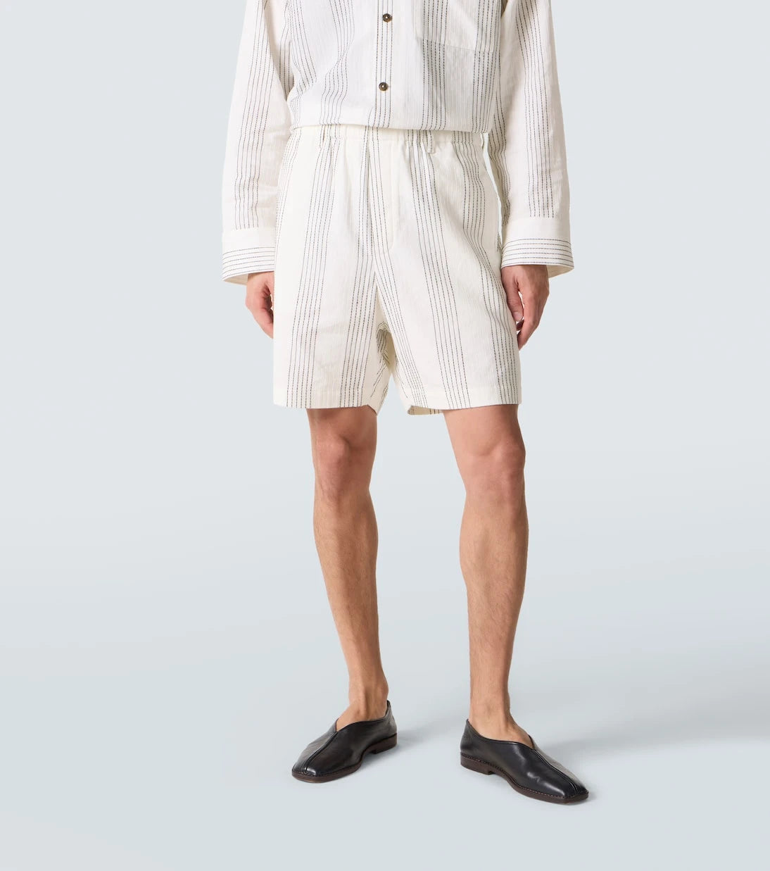 Commas - Textured Striped cotton Bermuda shorts