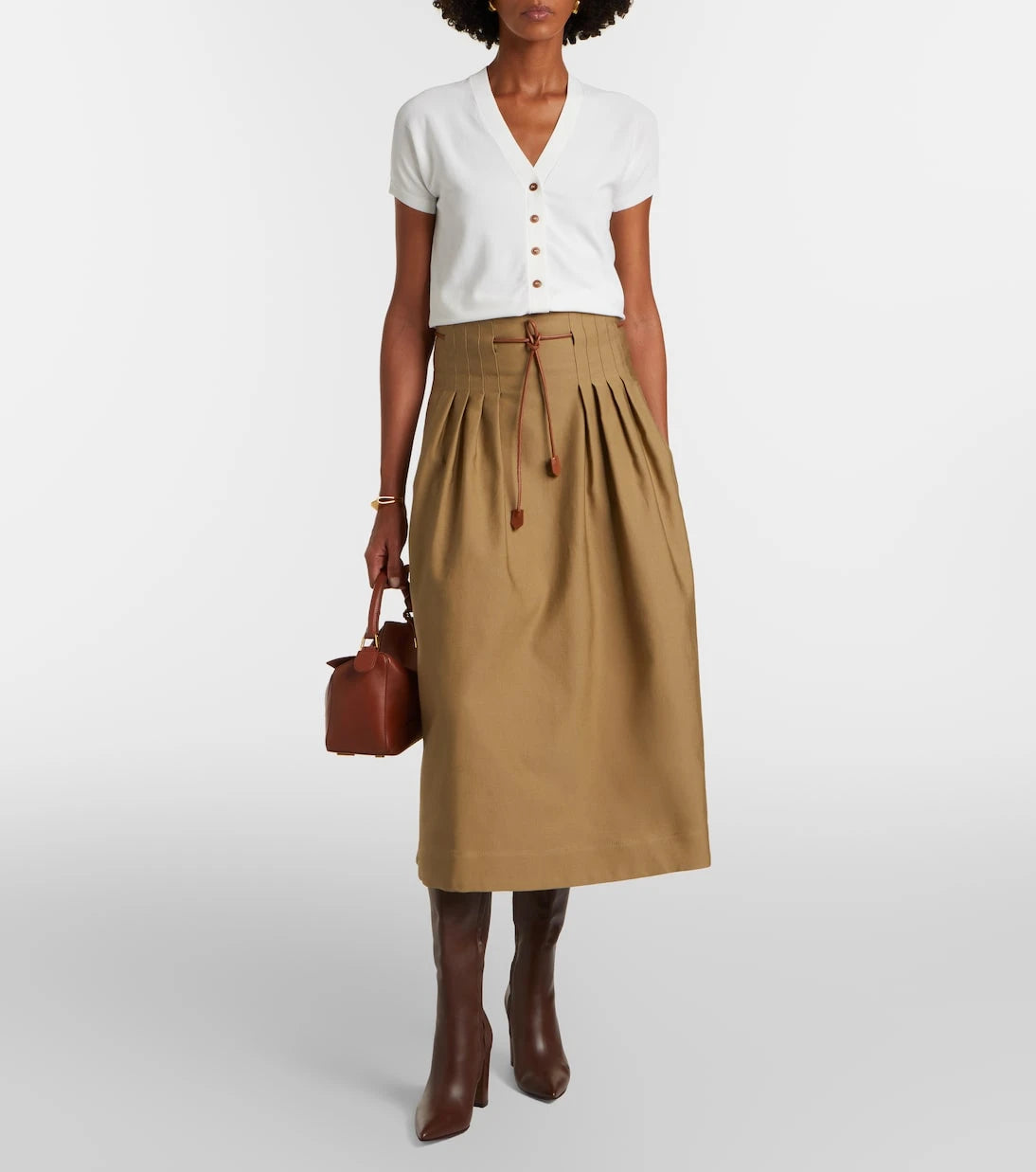 Max Mara - Tempio belted cotton twill midi skirt