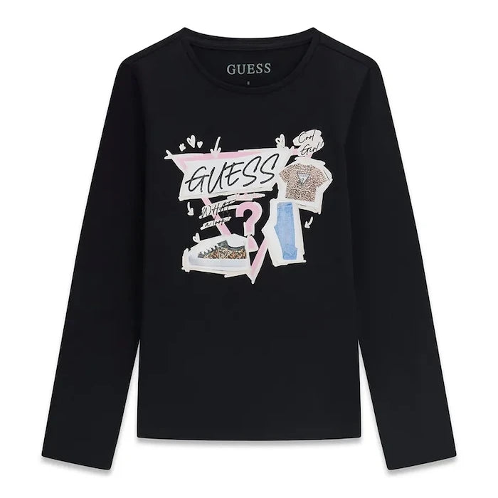 Guess çocuklar için pamuk ve elastan uzun kollu bluz