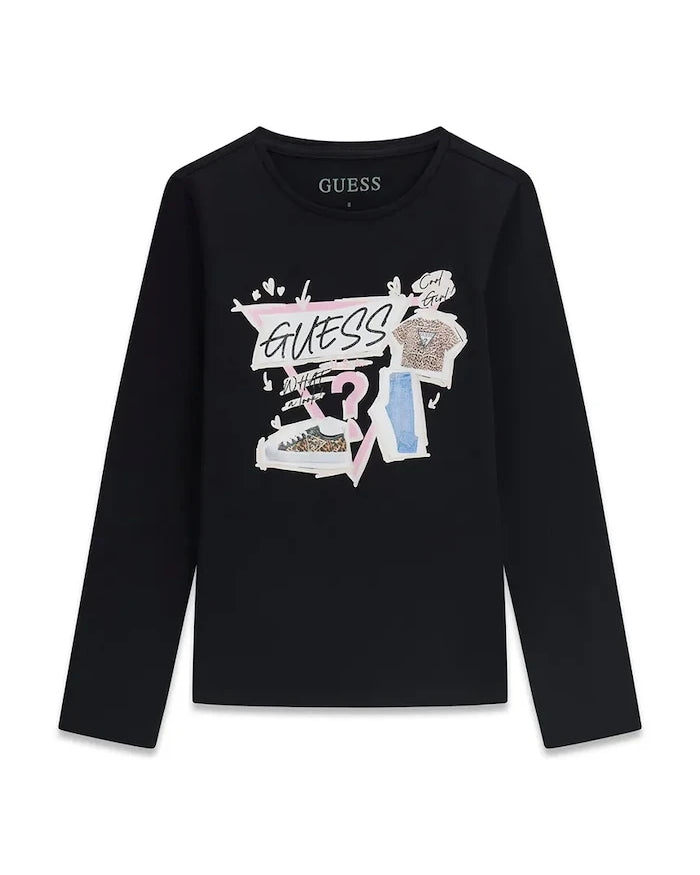 Guess çocuklar için pamuk ve elastan uzun kollu bluz