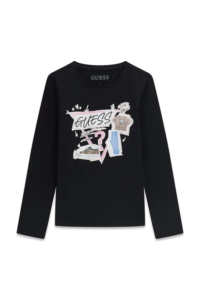 Guess çocuklar için pamuk ve elastan uzun kollu bluz