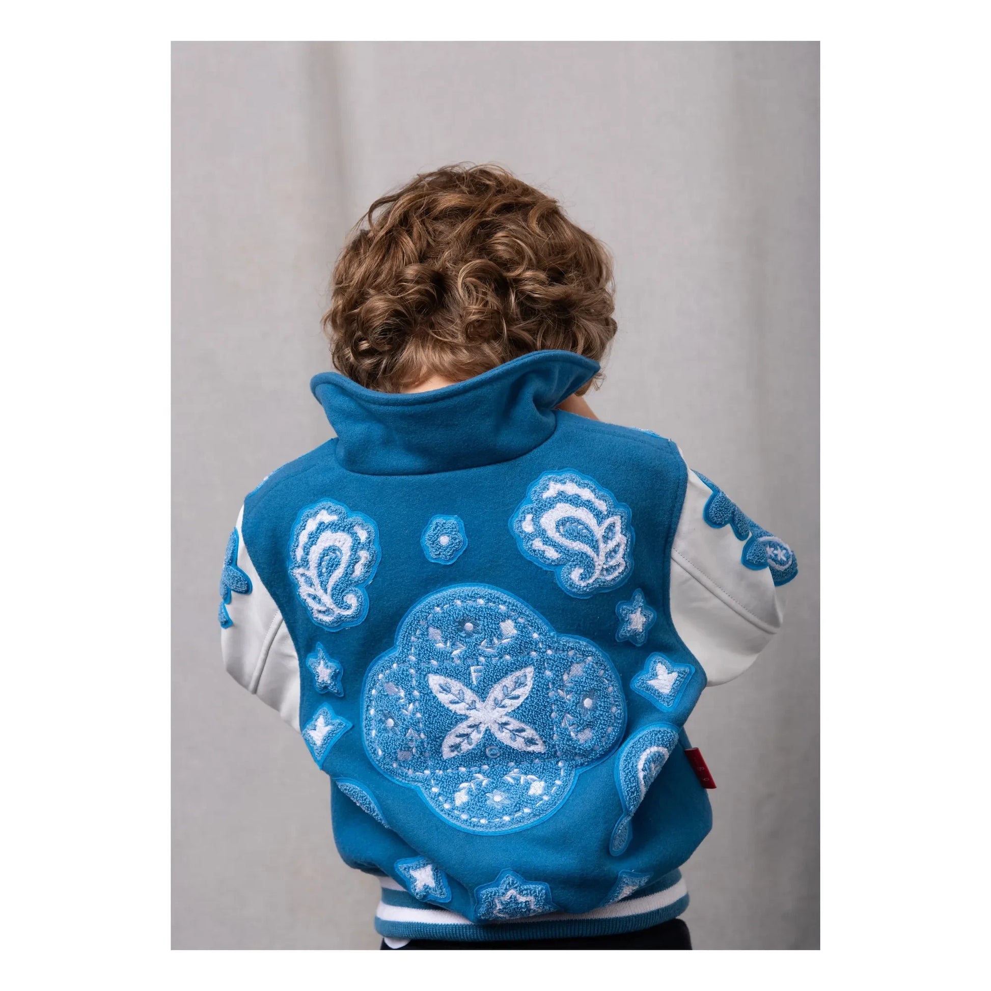 Fille Garçon - Paisley Wool and Leather Bomber | Blue
