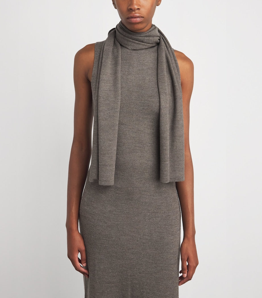 STAUD Brown Wool Scarf-Neck Canal Midi Dress