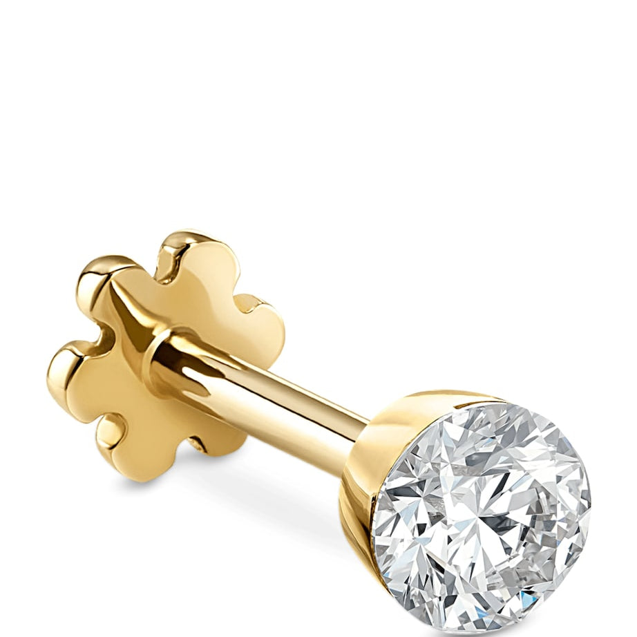 Yellow Gold Invisible Set Diamond Threaded Stud Earring (3mm)