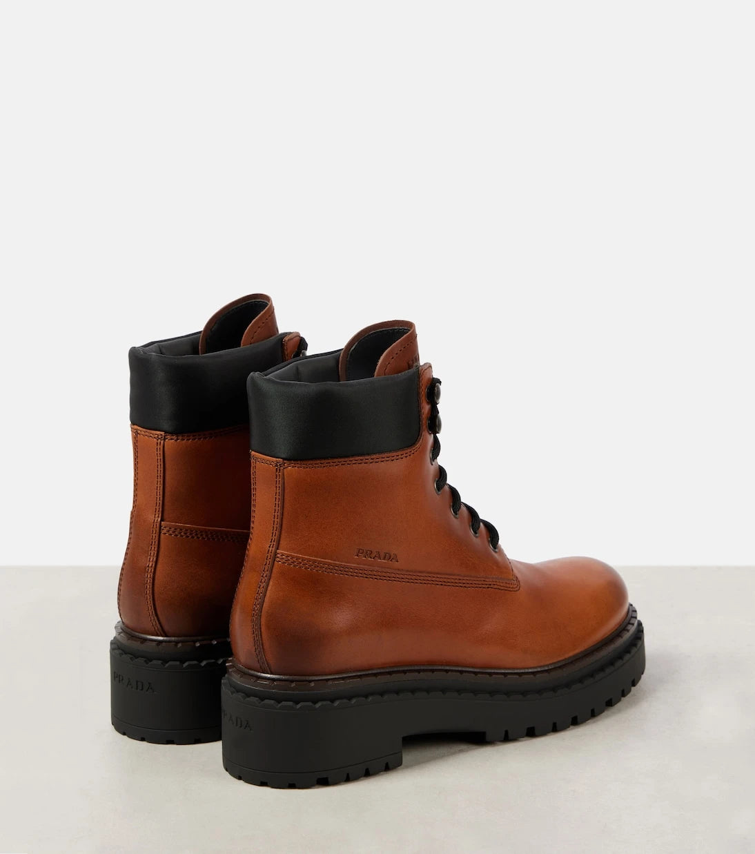 Prada - Re-Nylon and leather lace-up boots