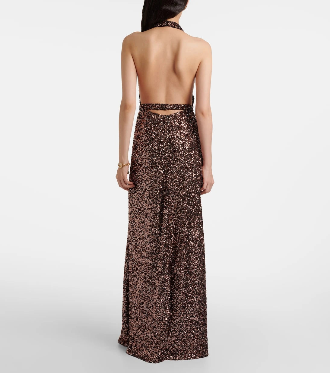 Dolce&Gabbana - Floral-appliqué sequined halterneck gown