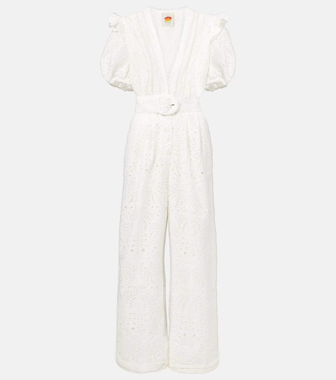 Farm Rio - Broderie anglaise cotton jumpsuit