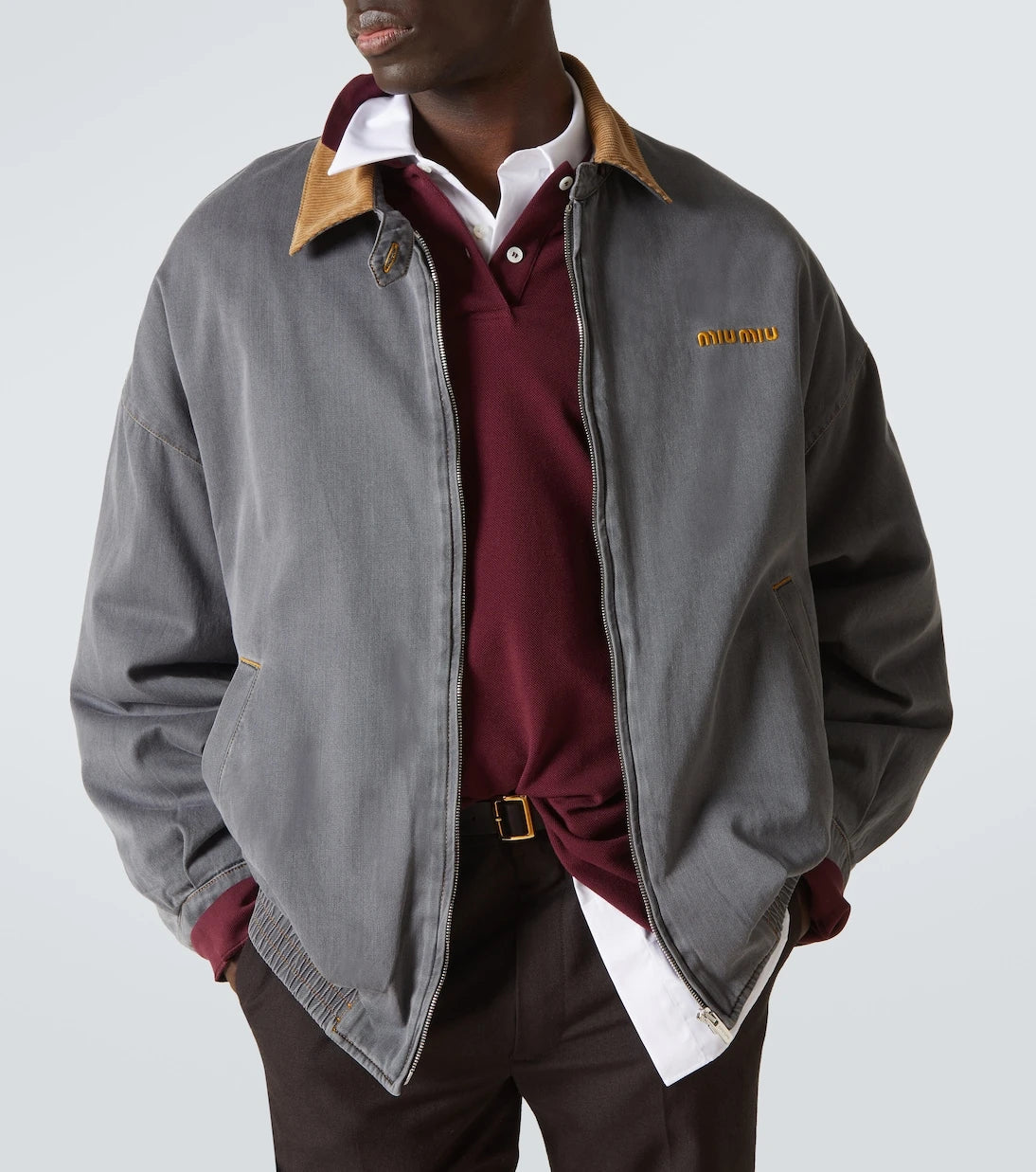 Miu Miu - Velvet-trimmed cotton chambray blouson