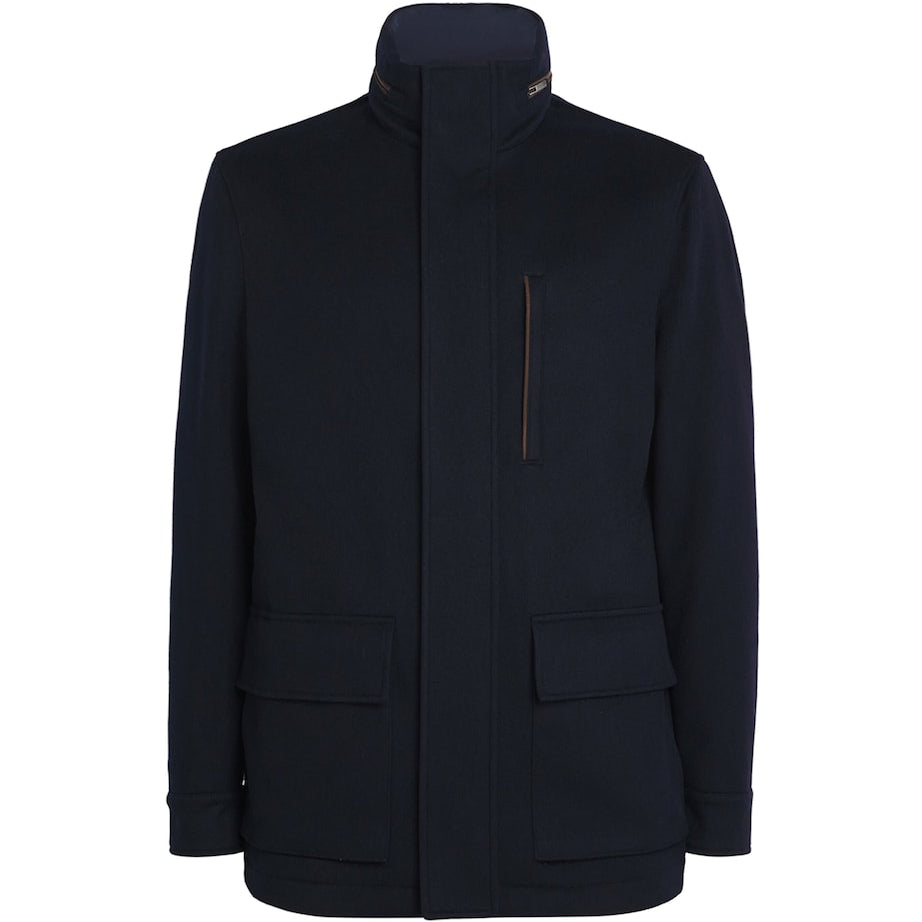 Paul & Shark Navy Cashmere Padded Hybrid Coat