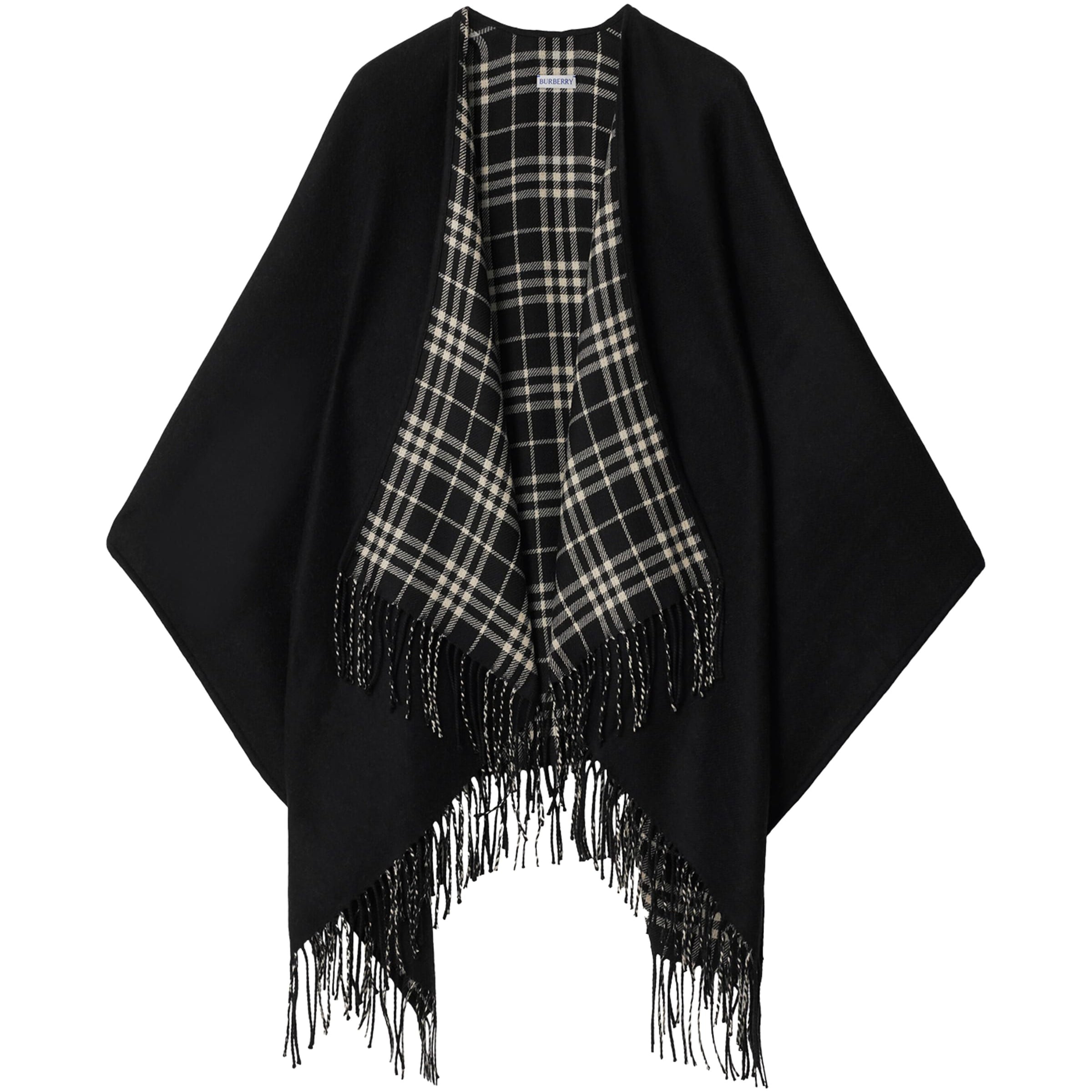 Burberry Black Wool Reversible Check Cape