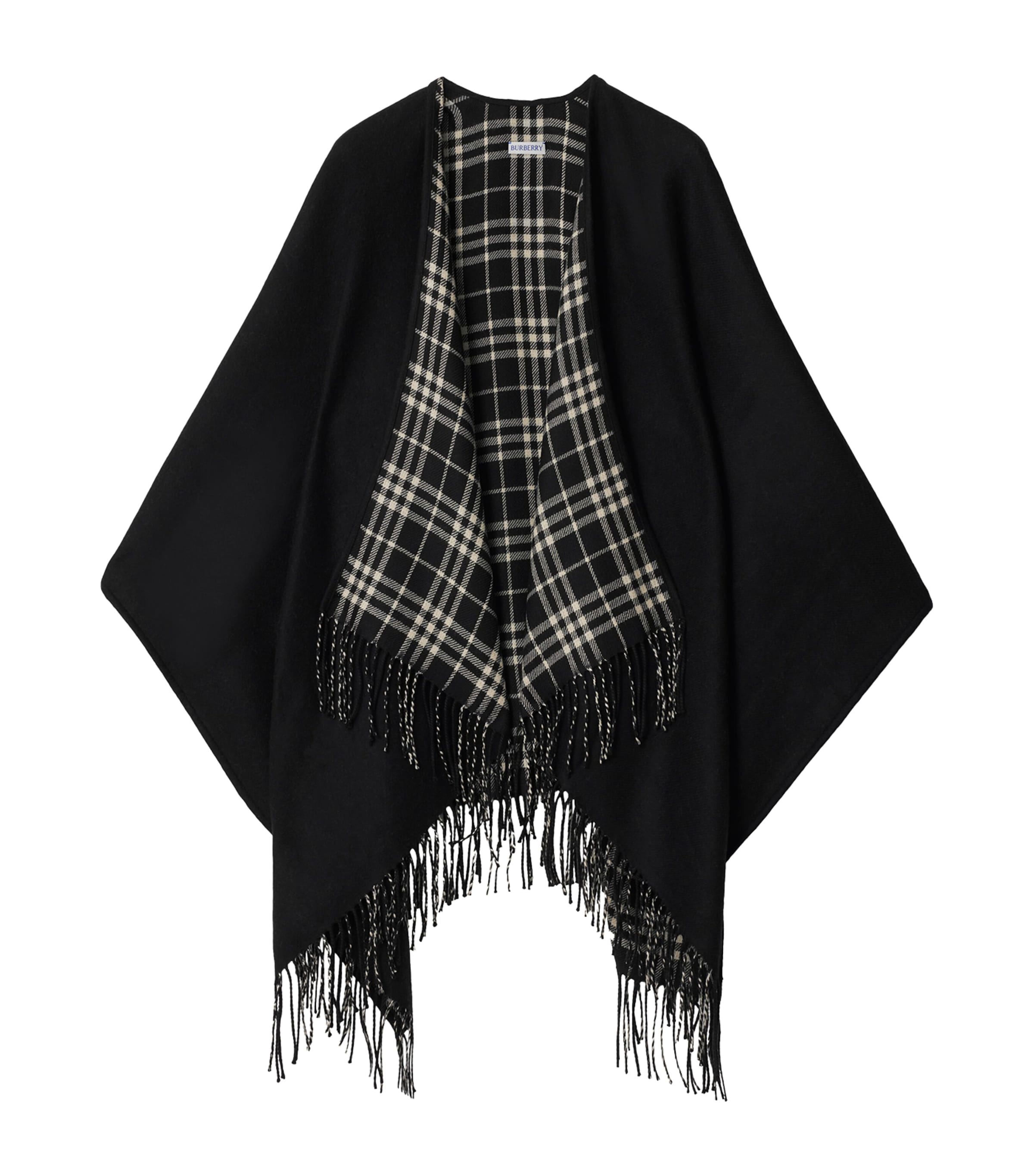 Burberry Black Wool Reversible Check Cape