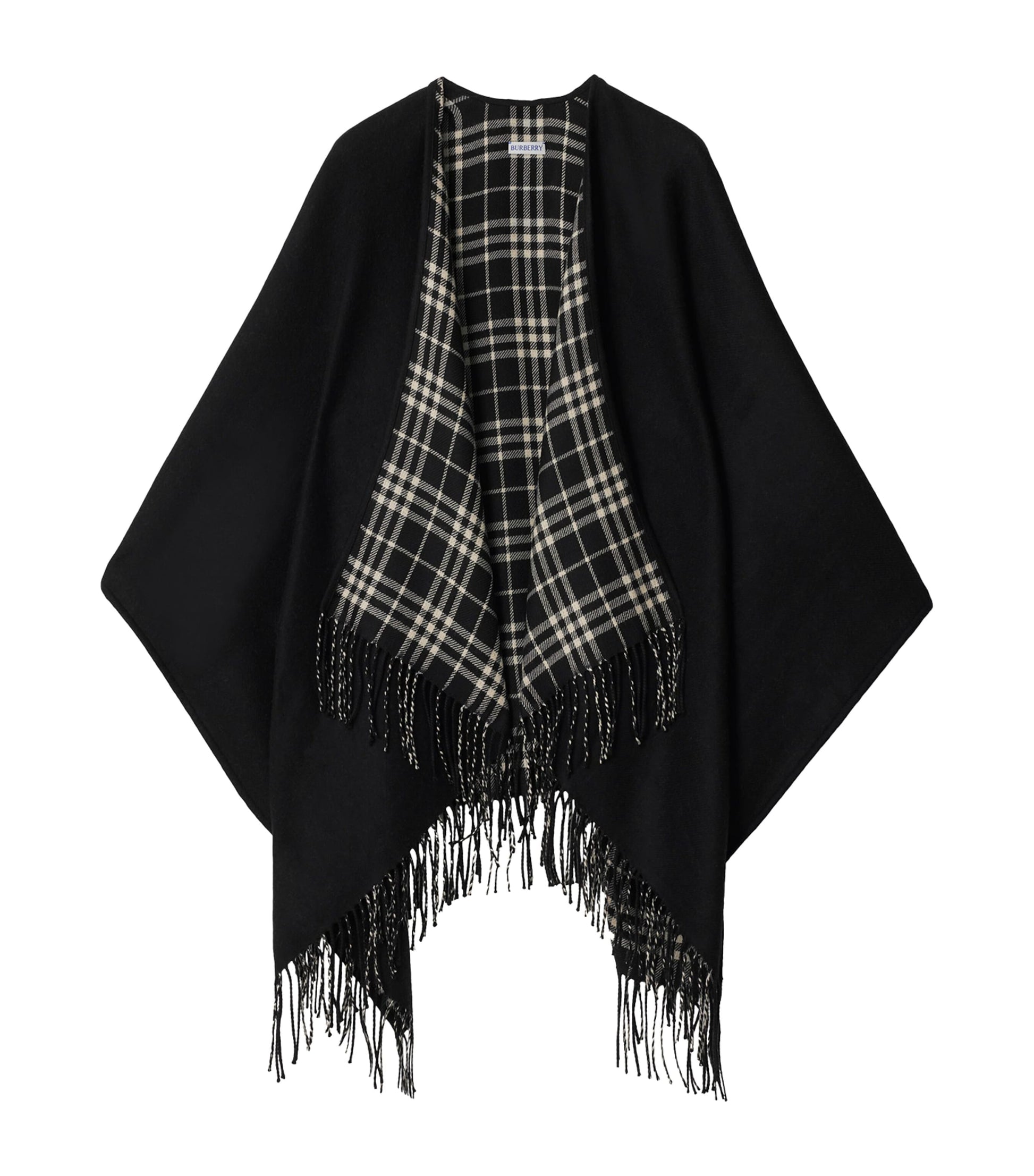 Burberry Black Wool Reversible Check Cape