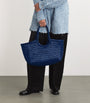 Large Leather Woven Nantucket Tote Bag NAVY