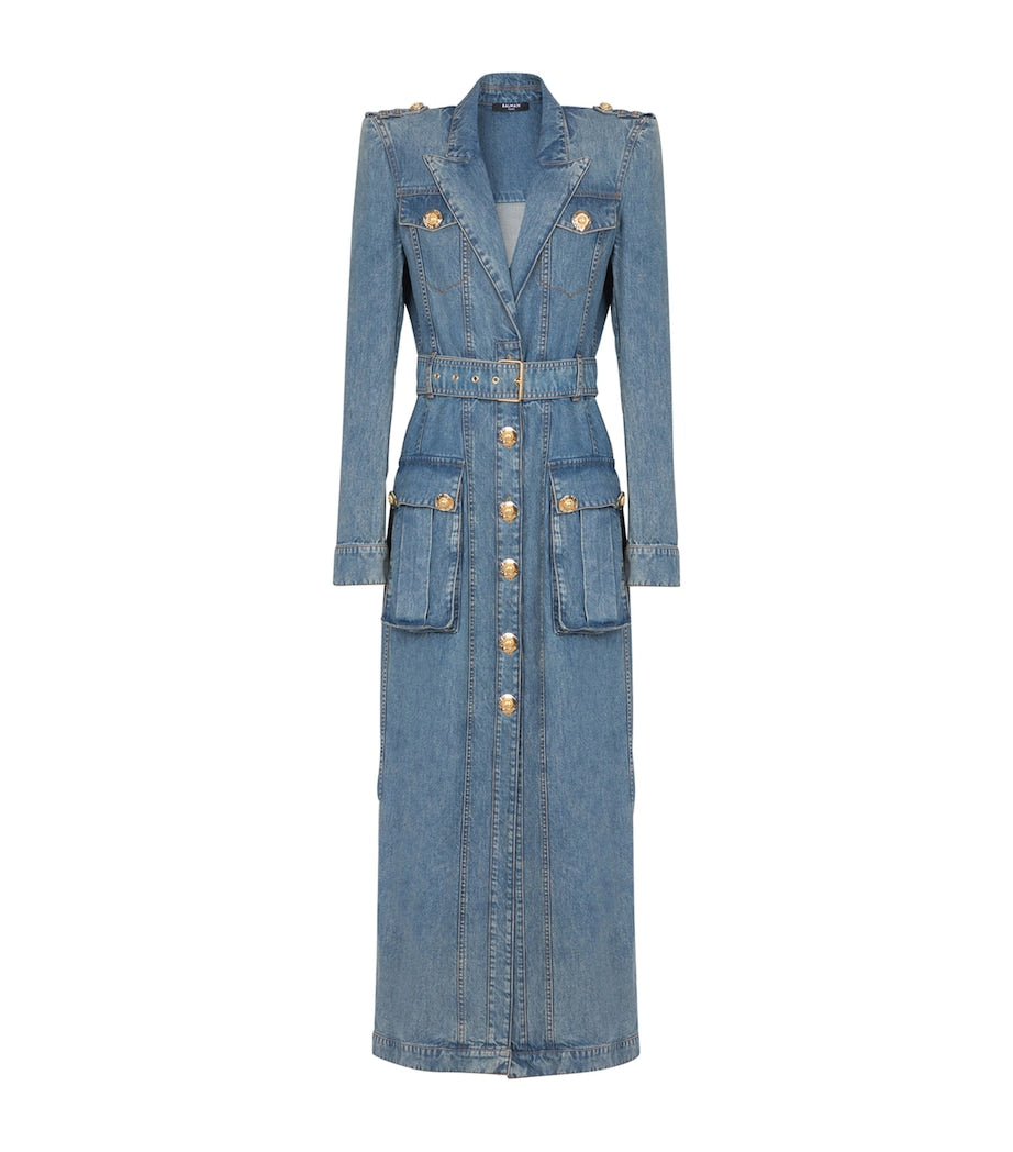 Blue Denim Belted Maxi Dress