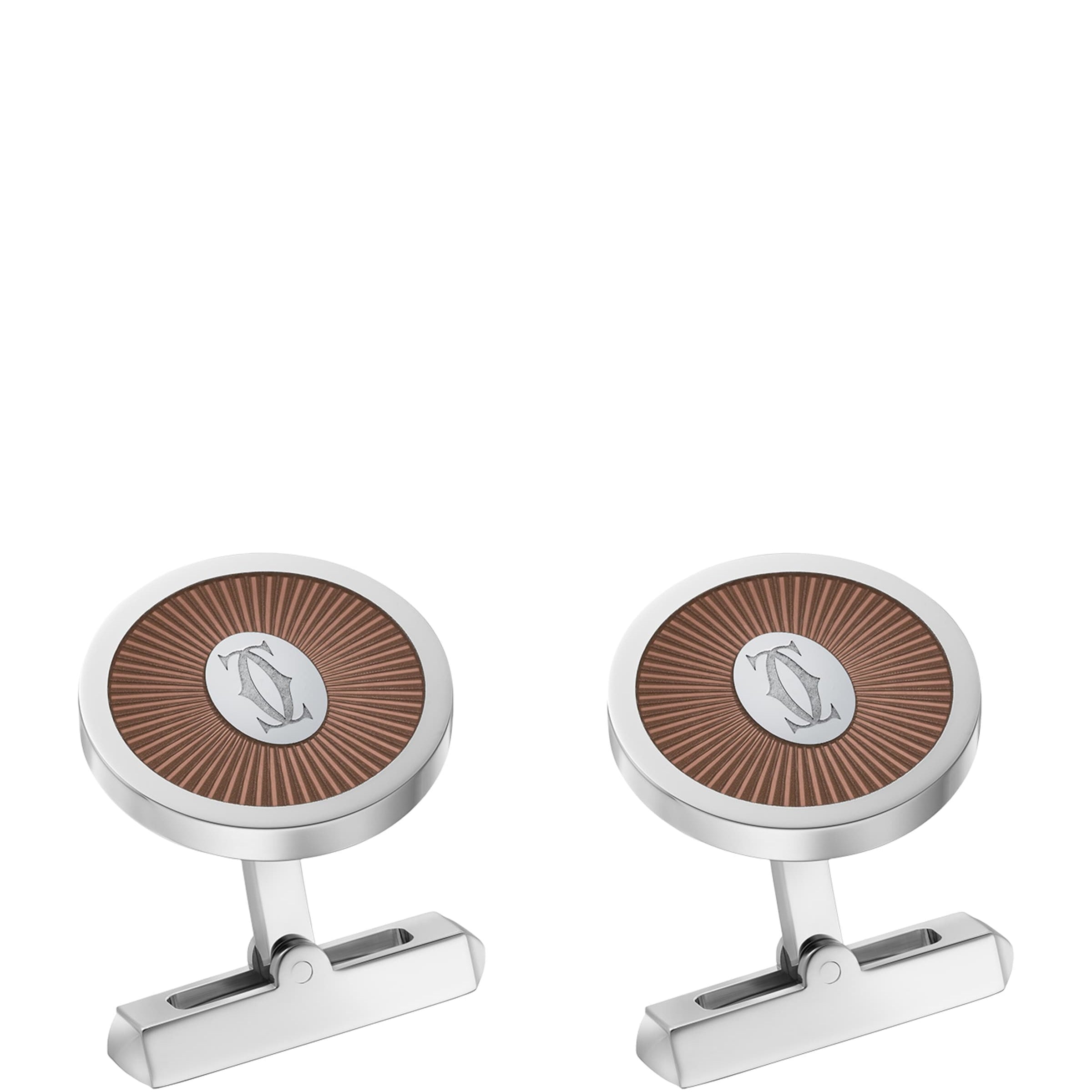 Sterling Silver and Brown Lacquer Double C de Cartier Cufflinks