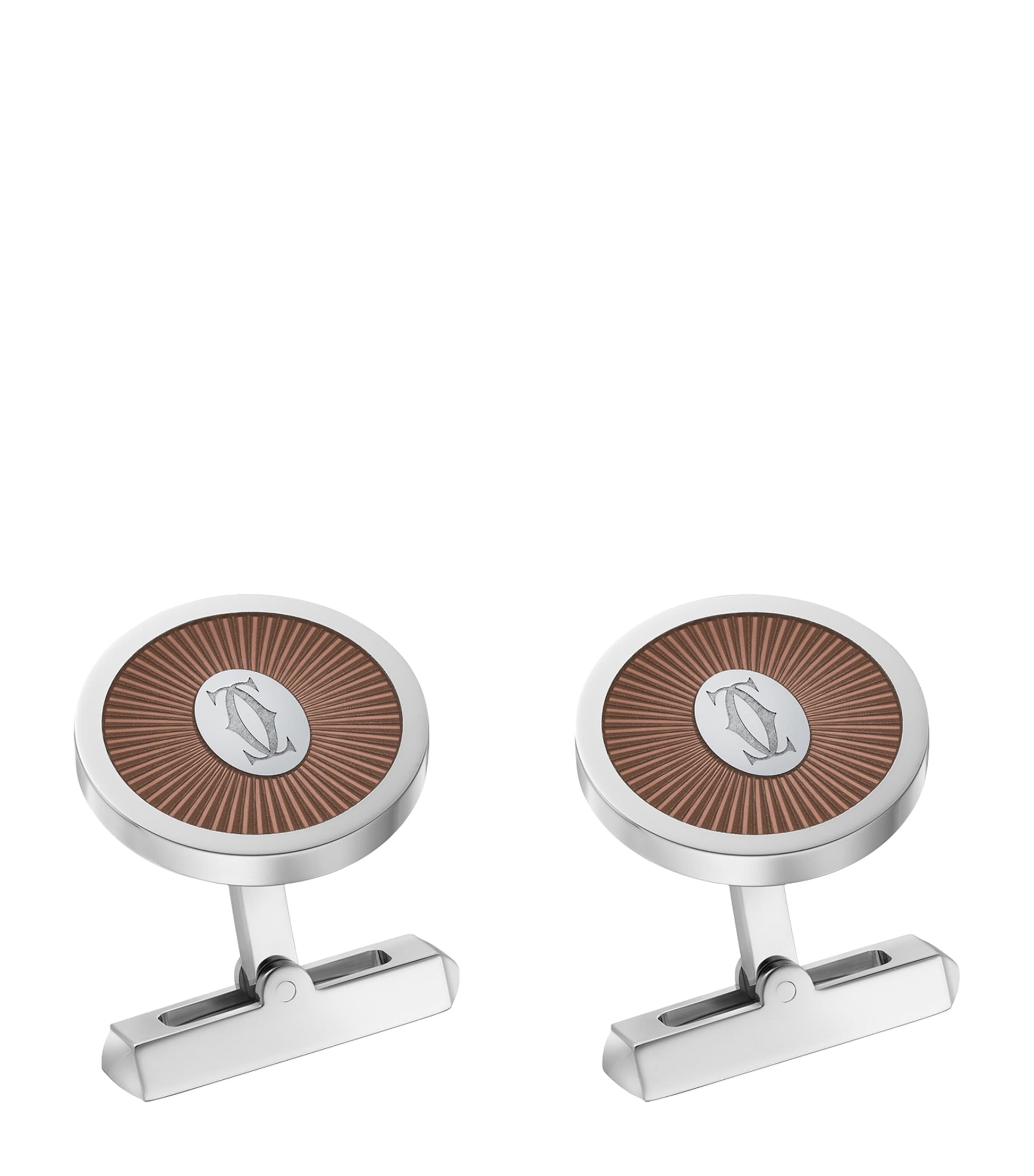 Sterling Silver and Brown Lacquer Double C de Cartier Cufflinks