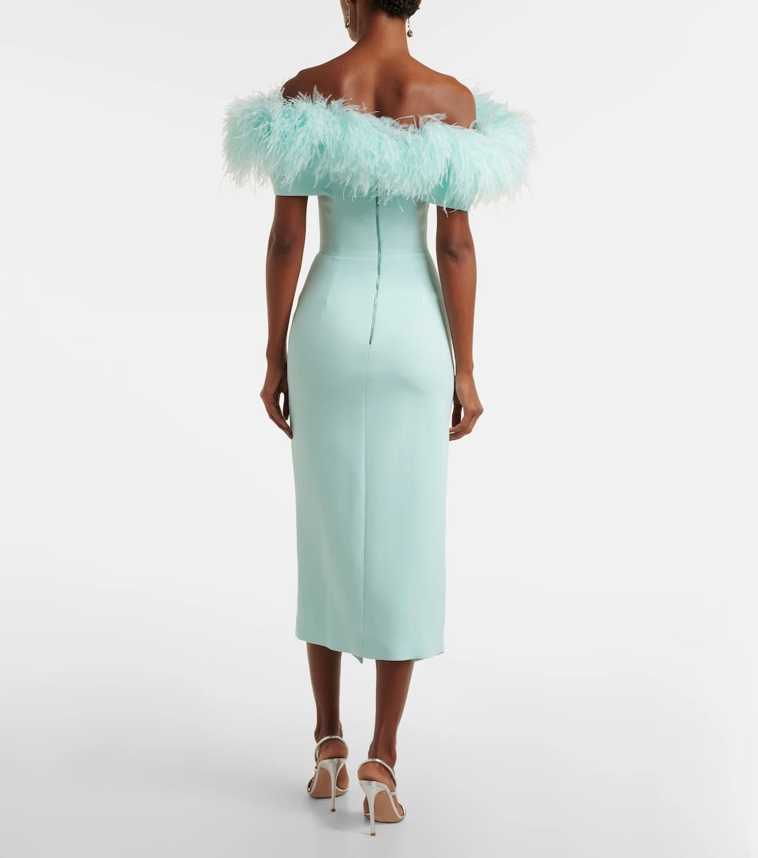 David Koma - Off-shoulder feather-trimmed midi dress