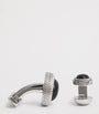 Sterling Silver and Onyx Herringbone Cufflinks and Studs Set