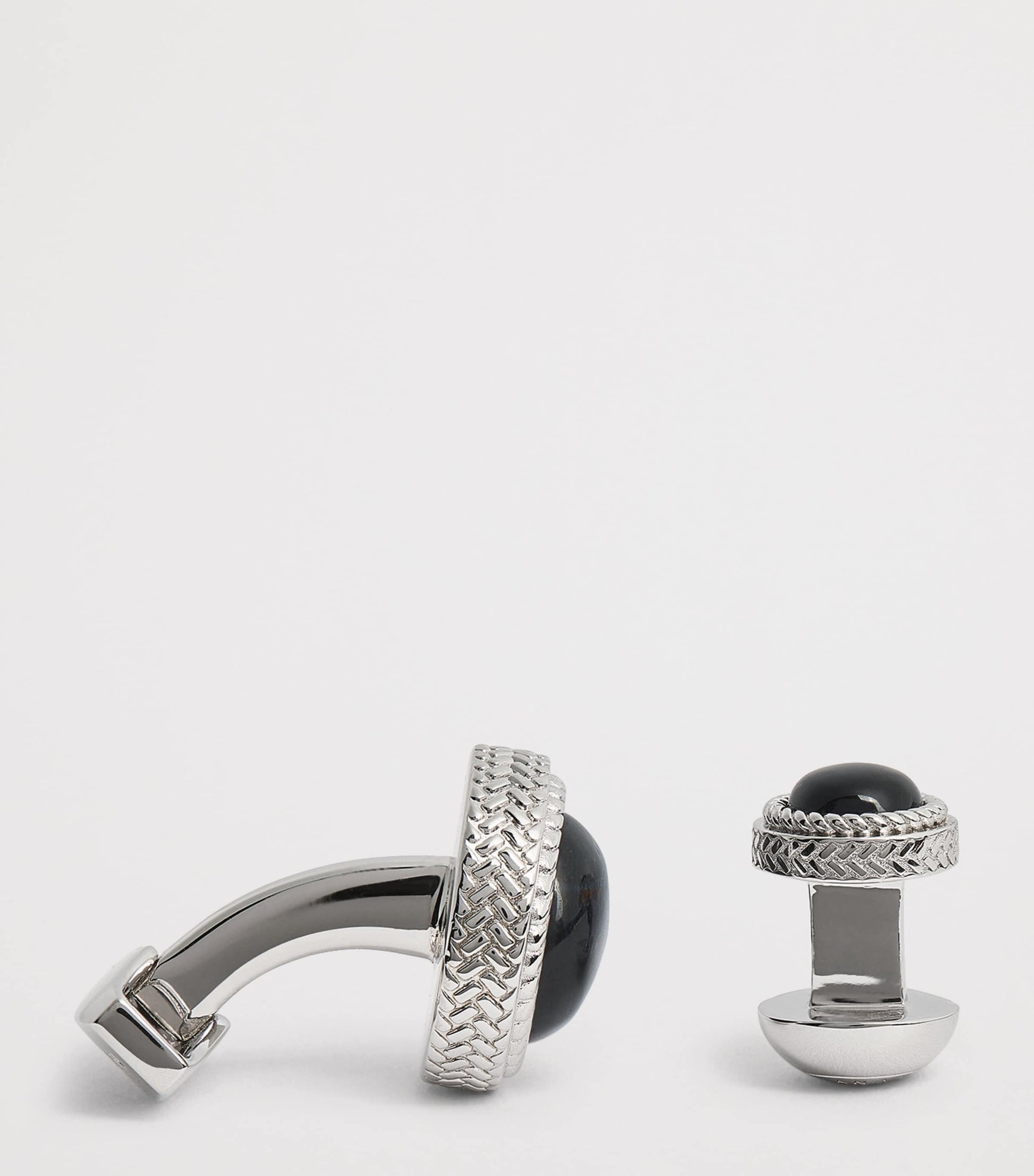 Sterling Silver and Onyx Herringbone Cufflinks and Studs Set