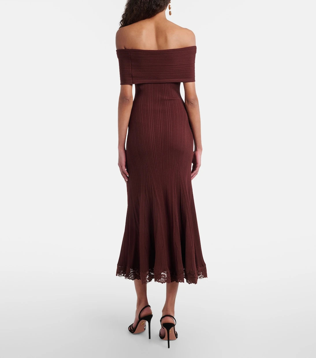 Self-Portrait - Lace-trimmed off-shoulder midi dress