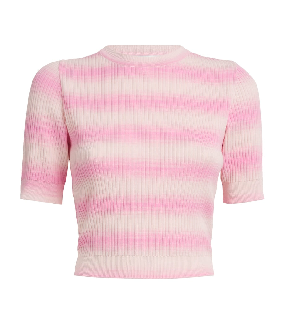 VALENTI Pink Cotton-Blend Stripe Crop Top