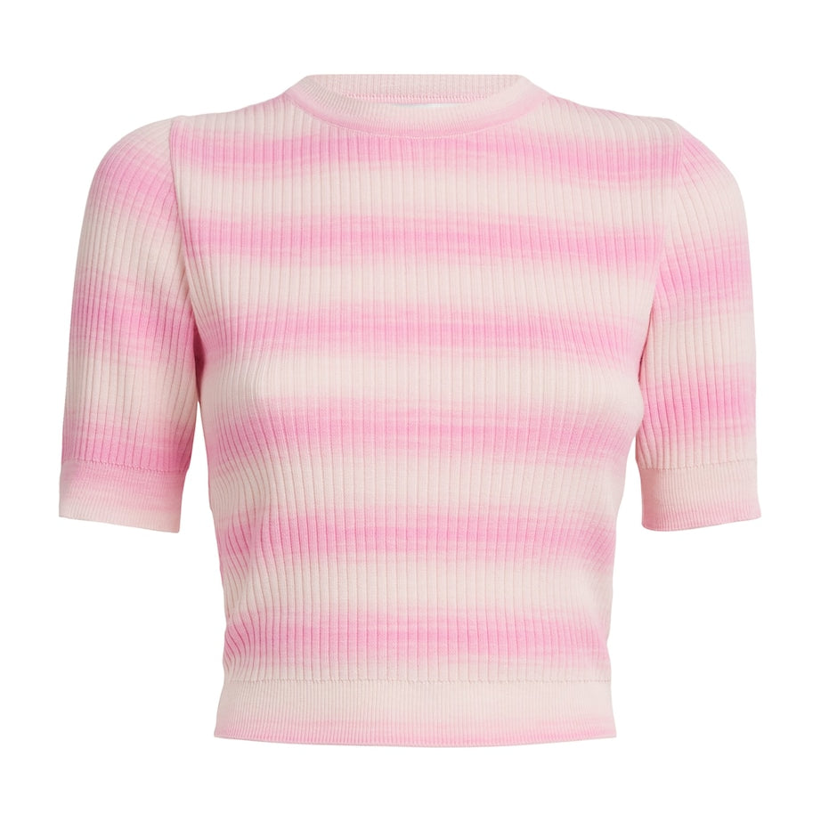 VALENTI Pink Cotton-Blend Stripe Crop Top