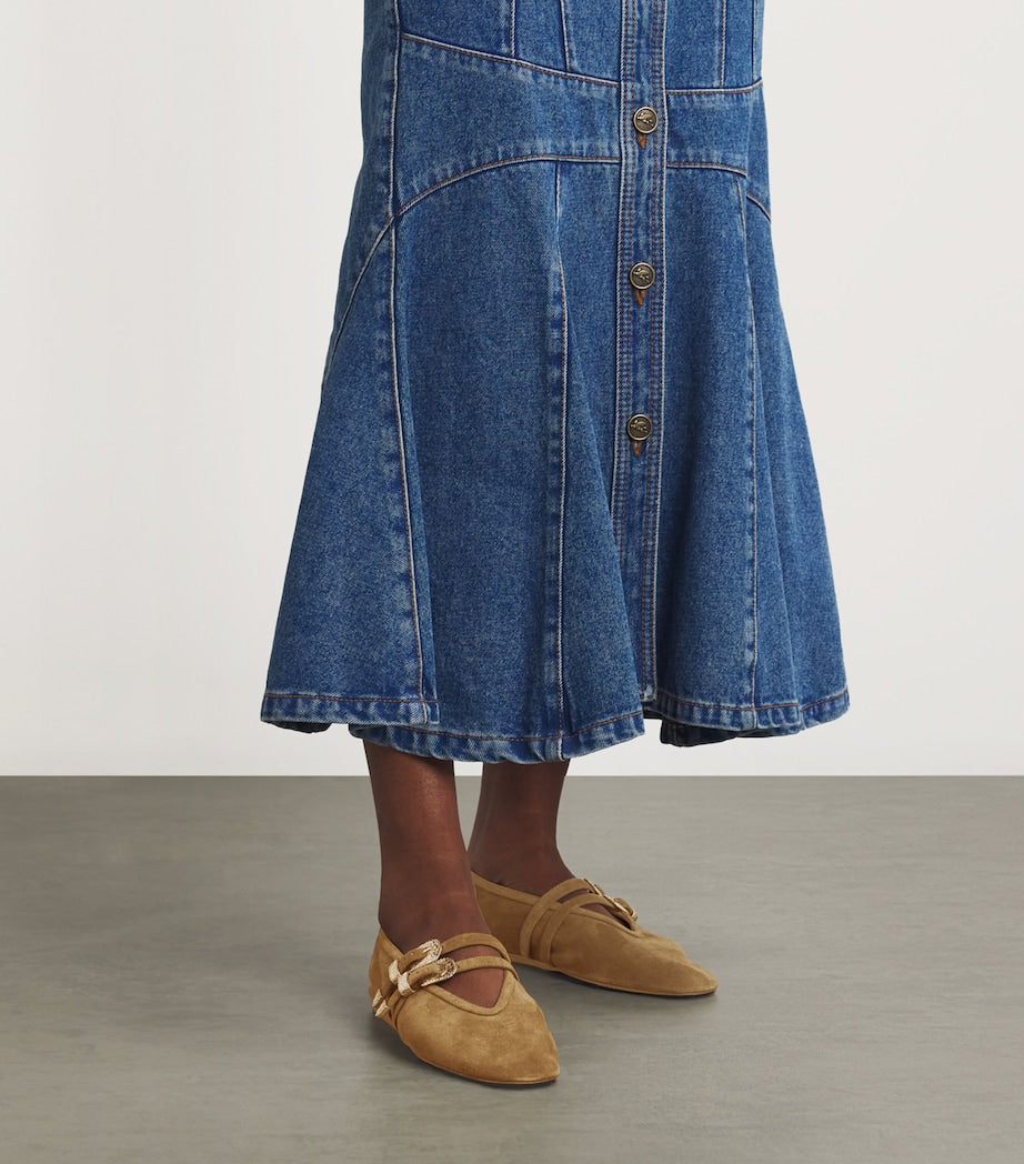 Le Monde Beryl Brown Suede Buckle Claudia Ballet Flats