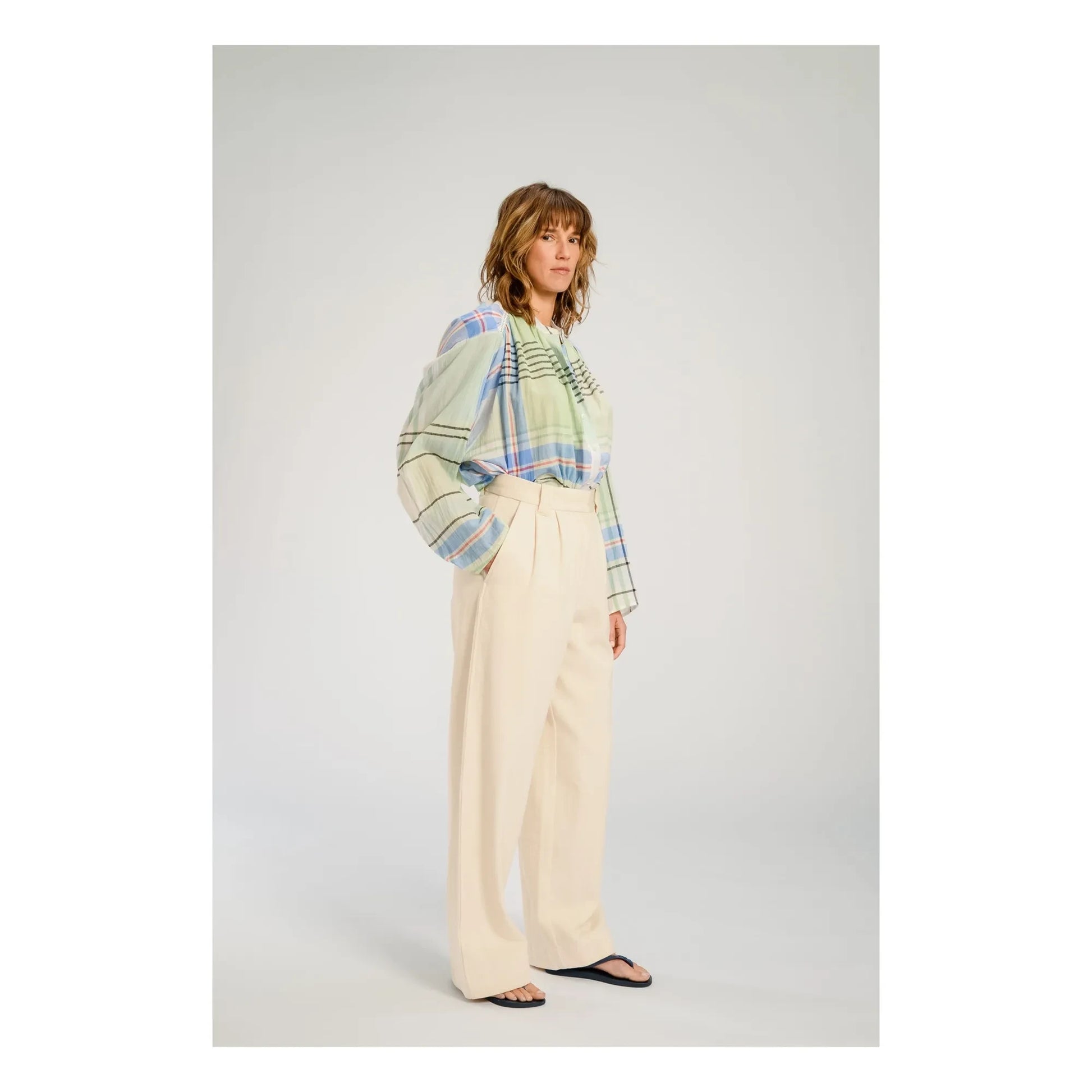 Virginie de Vinster - Hokkaido plaid blouse | Blue