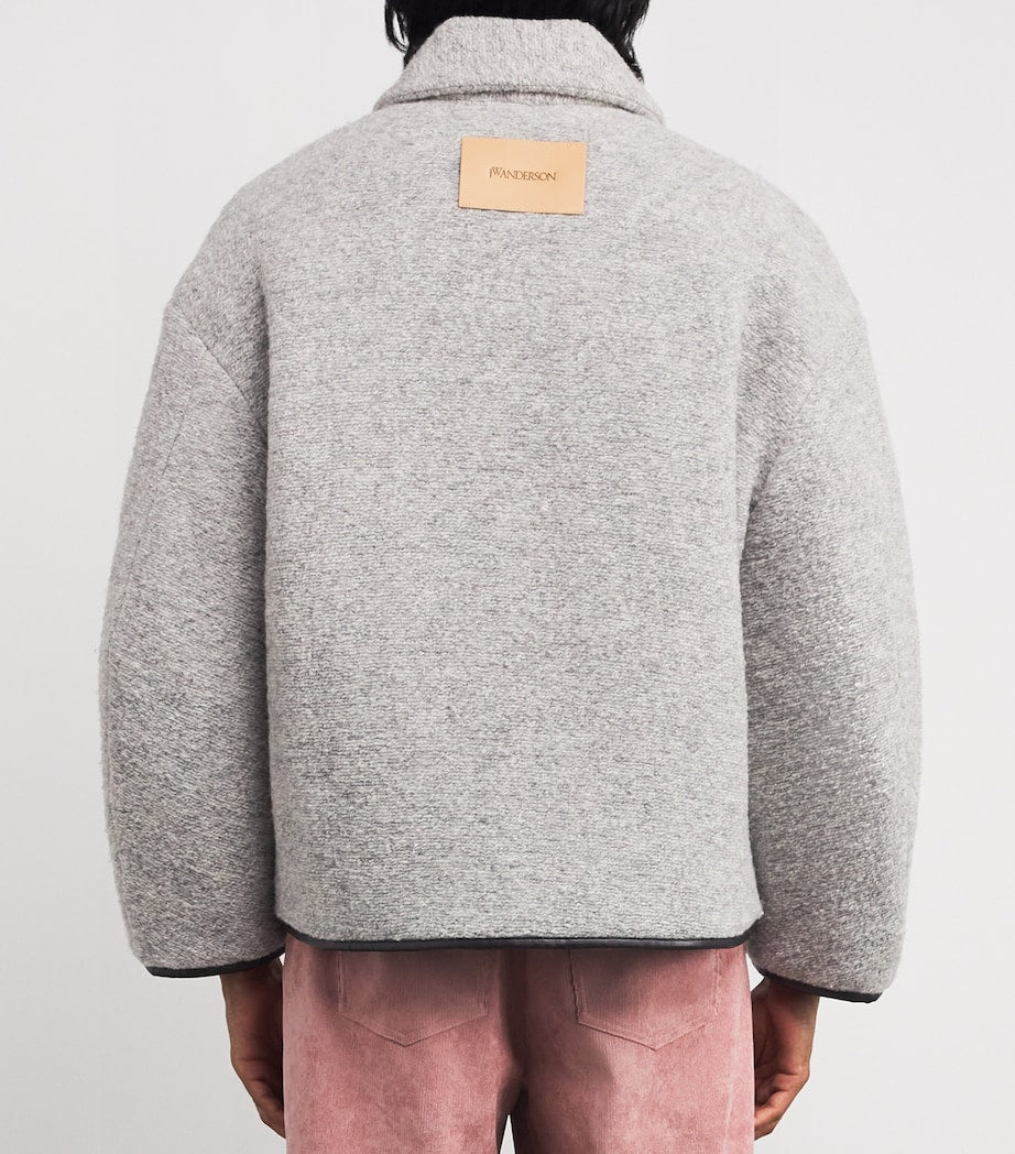 Grey Wool-Blend Contrast Trim Jacket