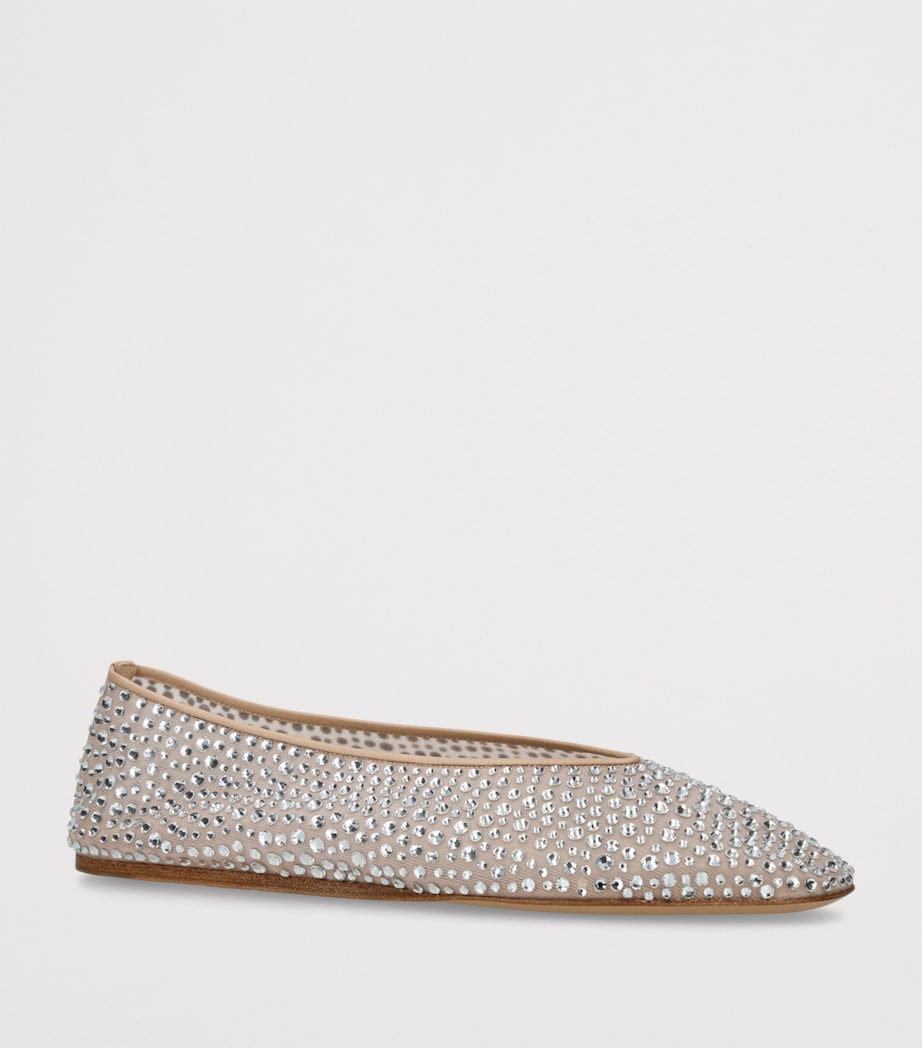Le Monde Beryl Brown Crystal-Embellished Luna Ballet Flats