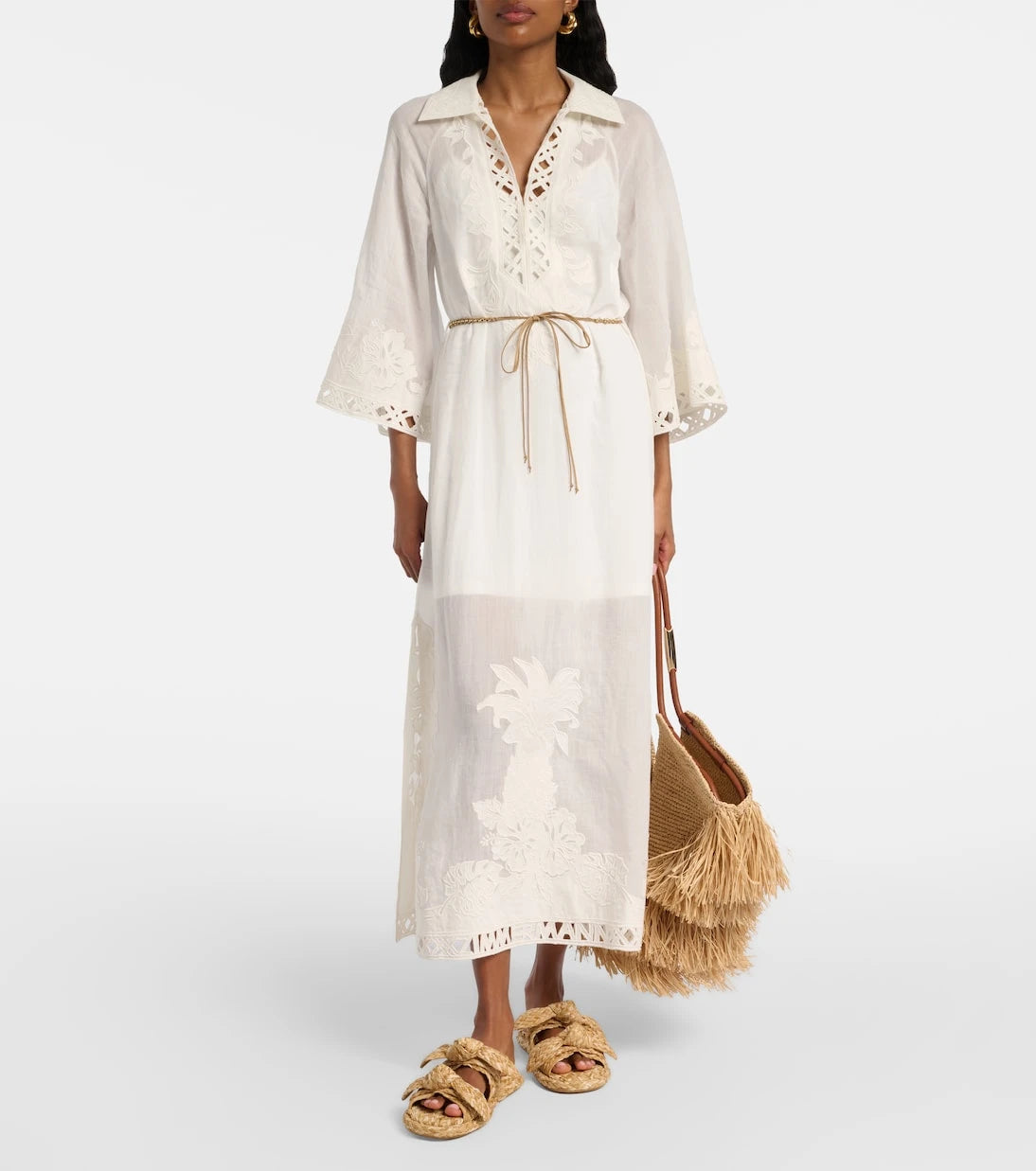 Zimmermann - Indra embroidered ramie midi dress