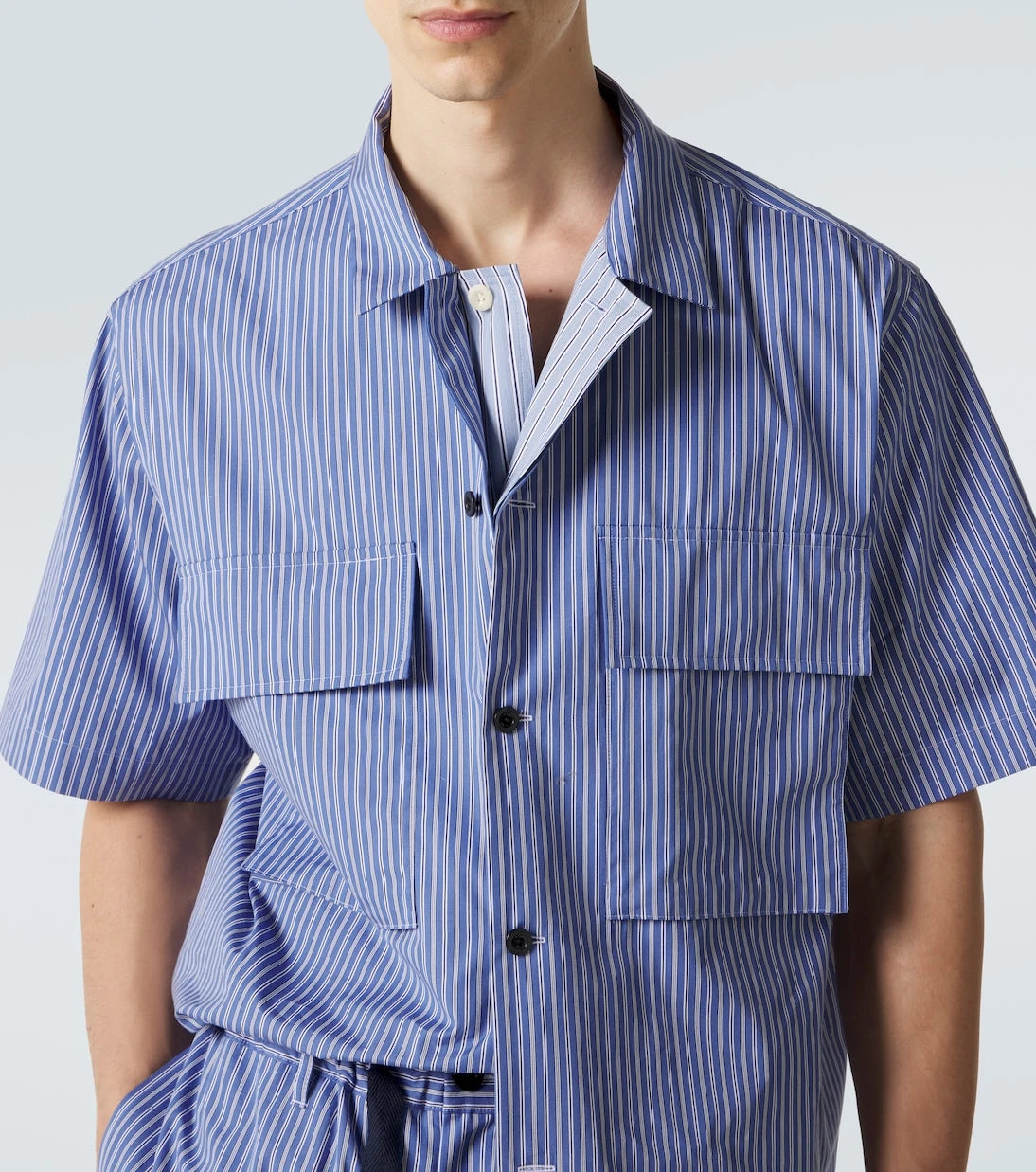 Sacai - قميص بوبلين قطني مخطط