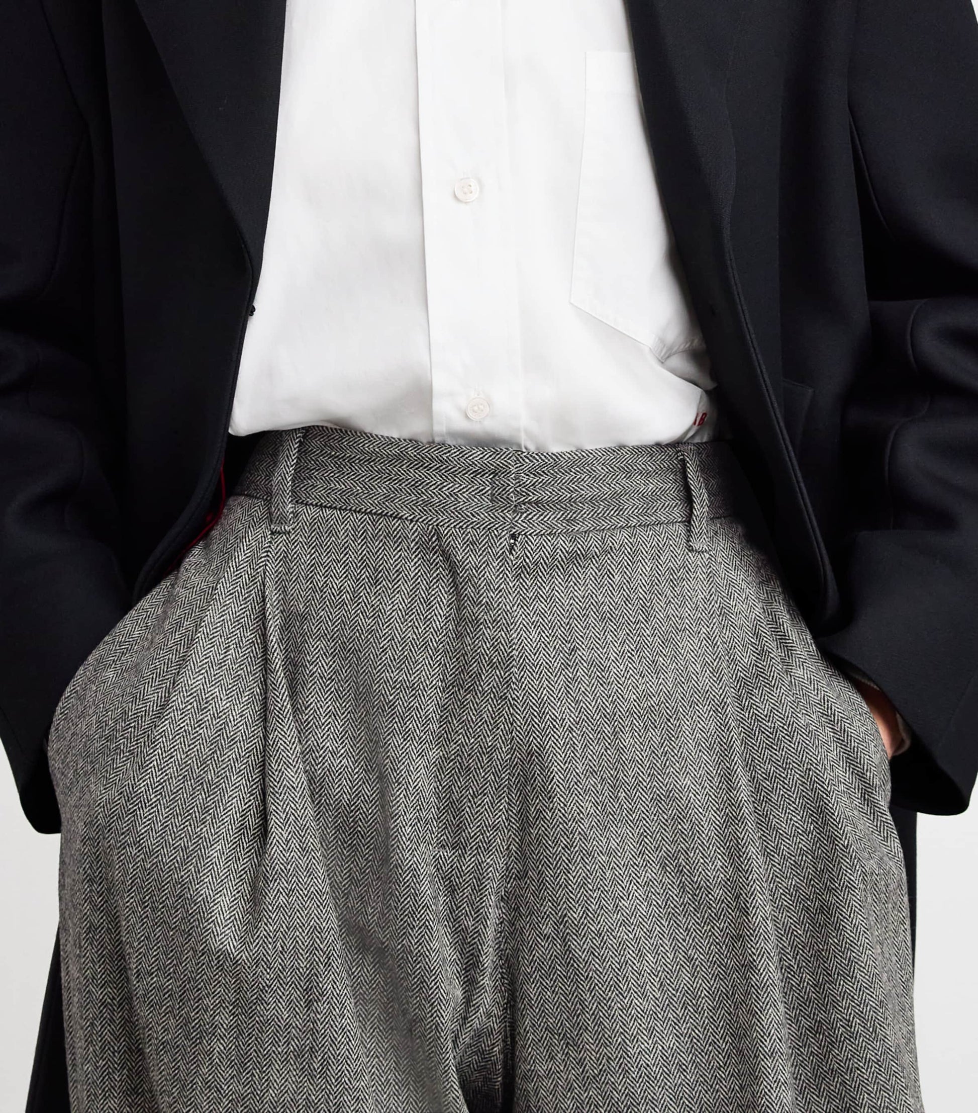 Virgin Wool-Blend Herringbone Trousers BLACK