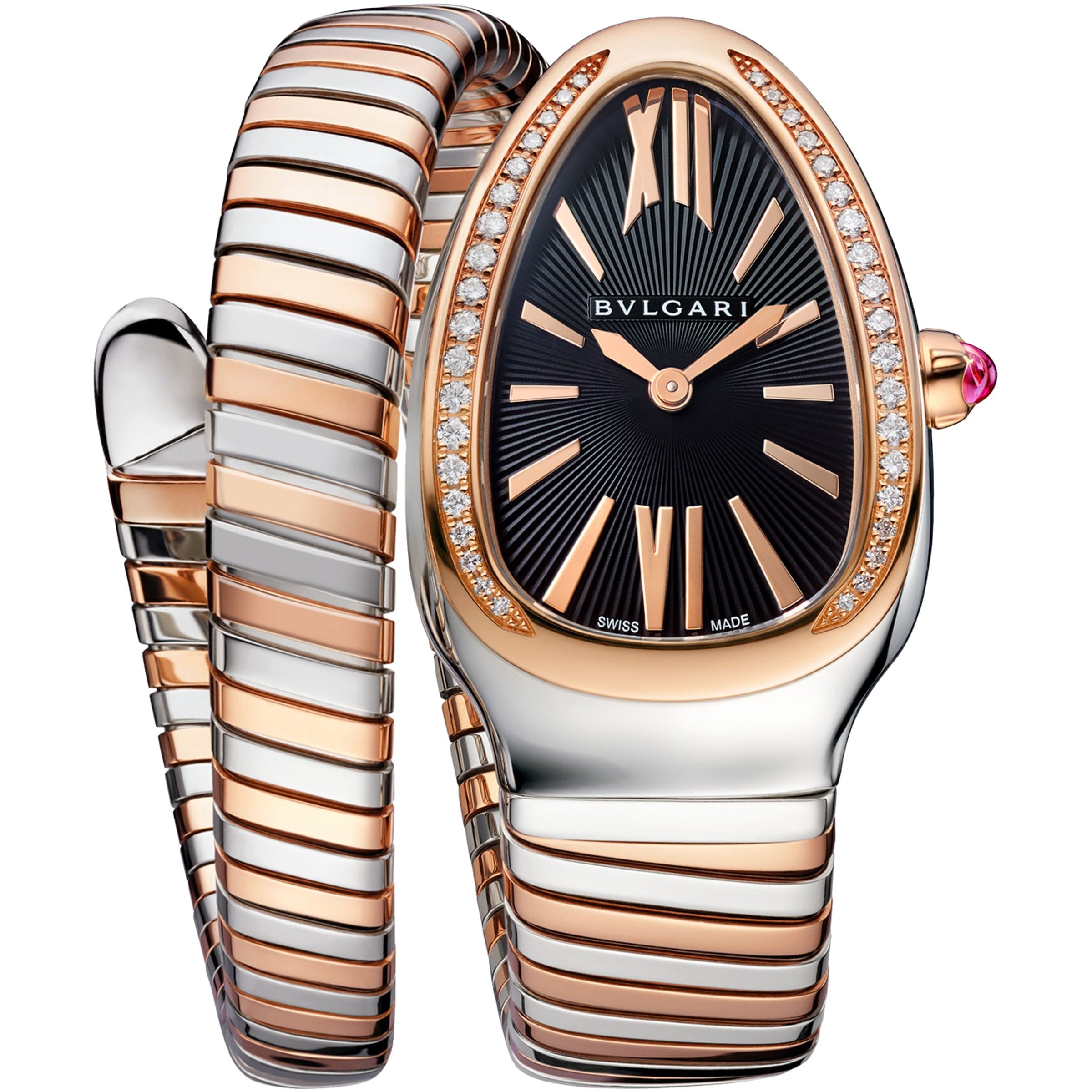 Rose Gold, Stainless Steel and Diamond Serpenti Tubogas Watch 35mm