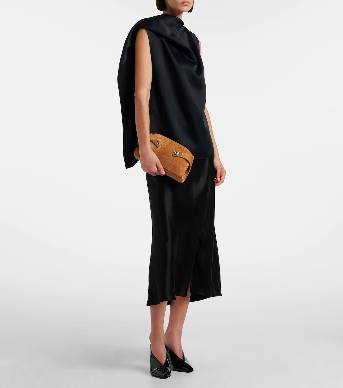 Ferragamo - Hug Mini croc-effect suede clutch