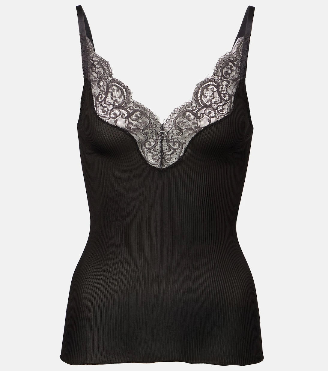 Saint Laurent - Lace-trimmed ribbed-knit silk camisole
