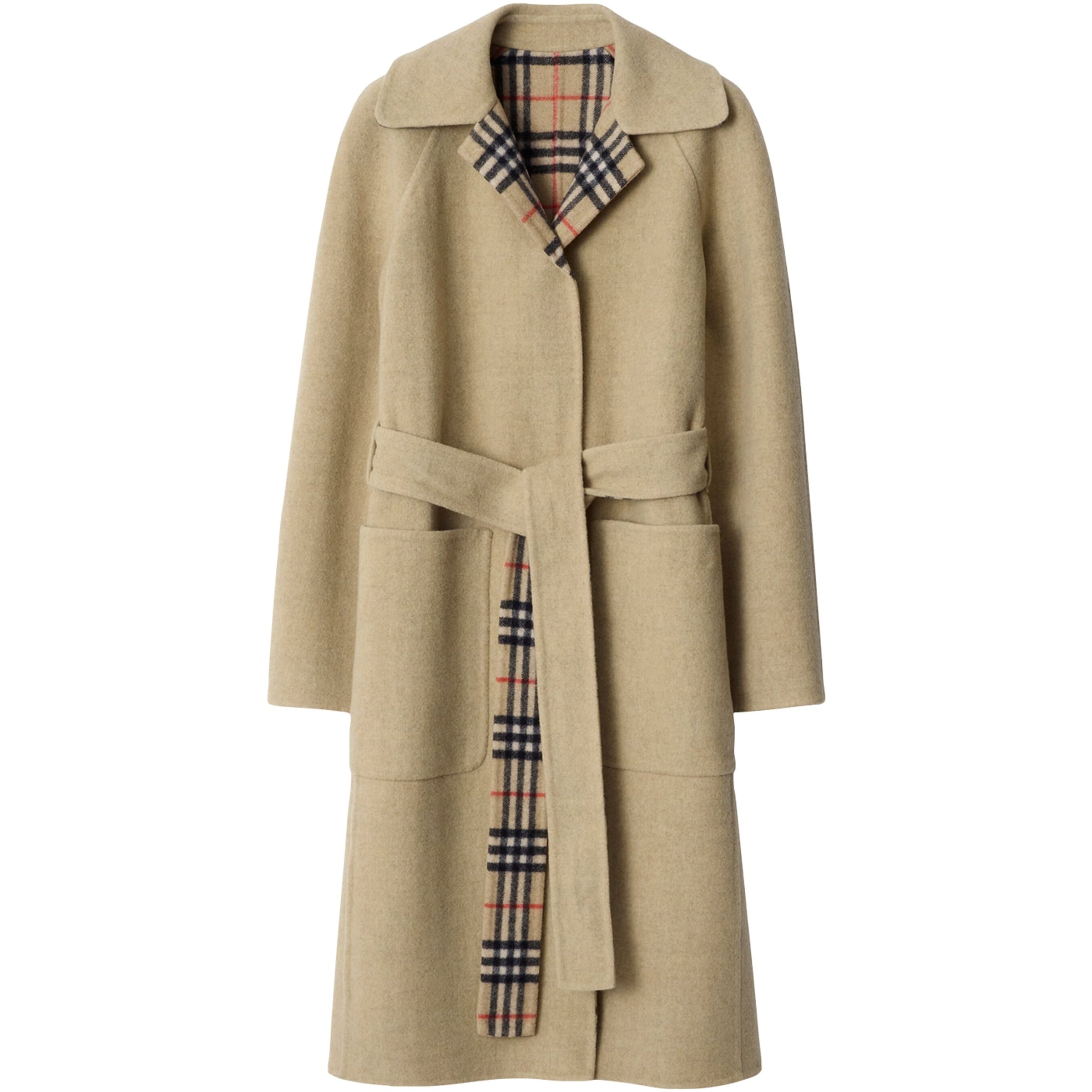 Burberry Beige Wool Reversible Hooded Wrap Coat