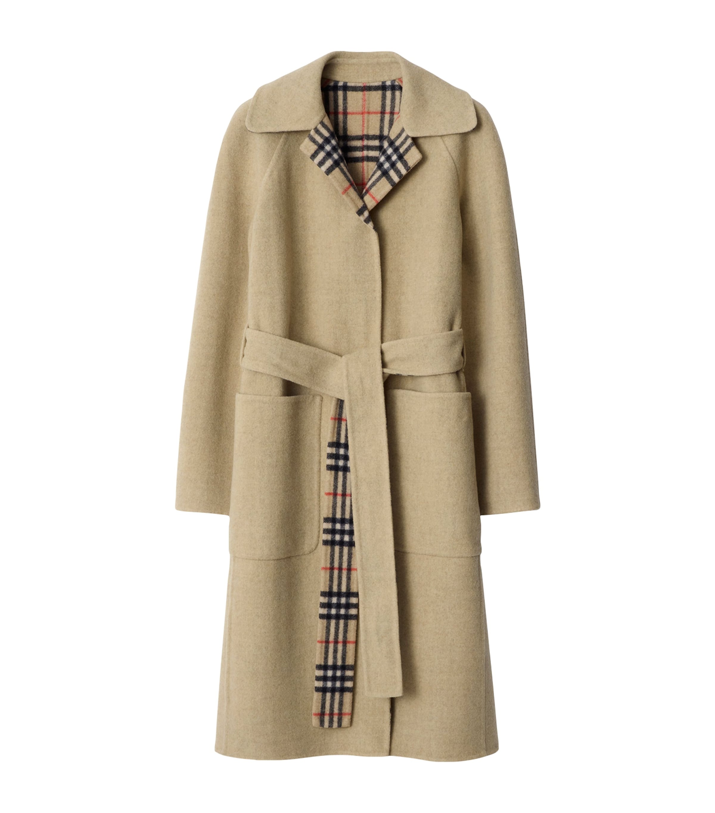 Burberry Beige Wool Reversible Hooded Wrap Coat
