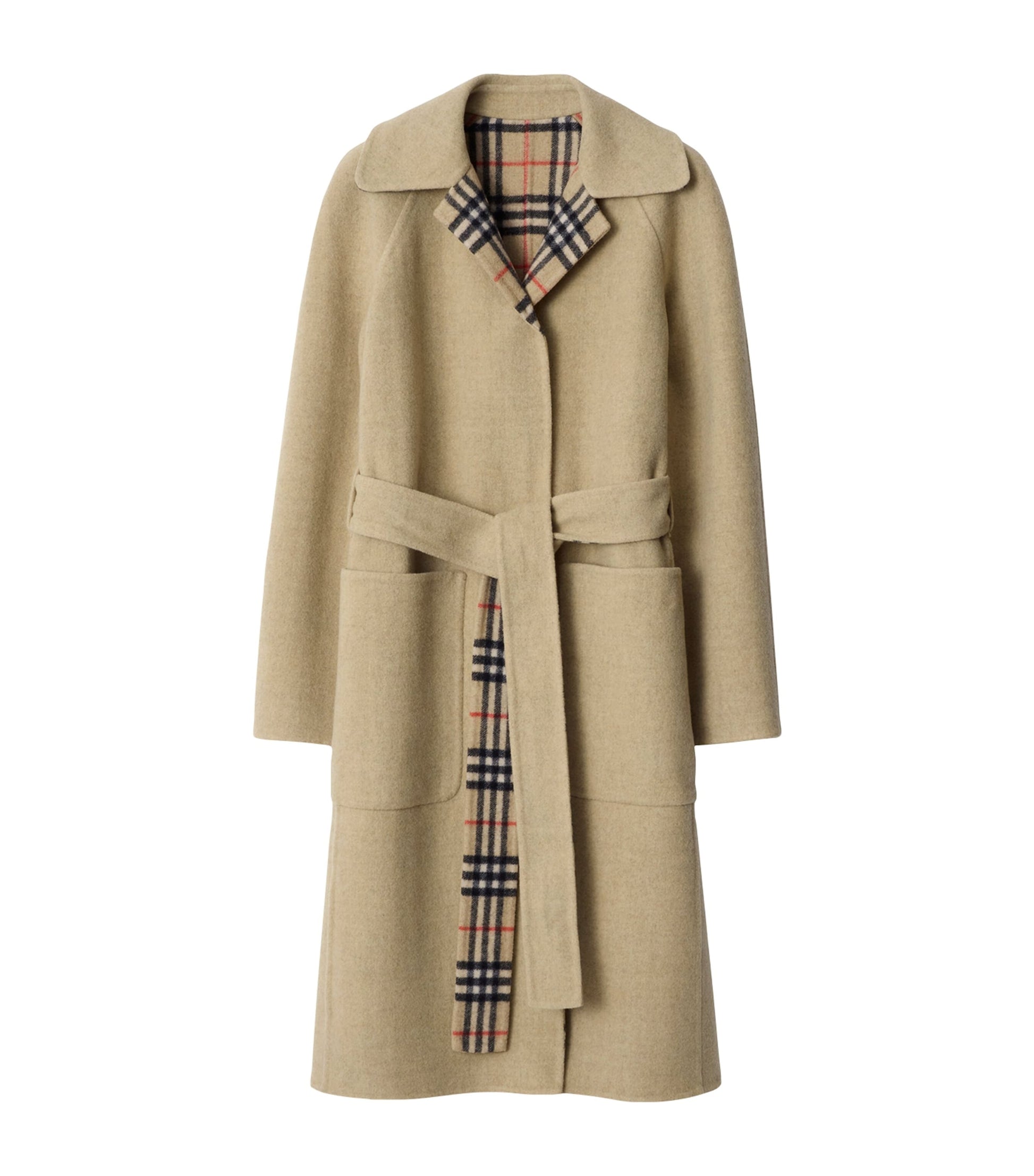 Burberry Beige Wool Reversible Hooded Wrap Coat