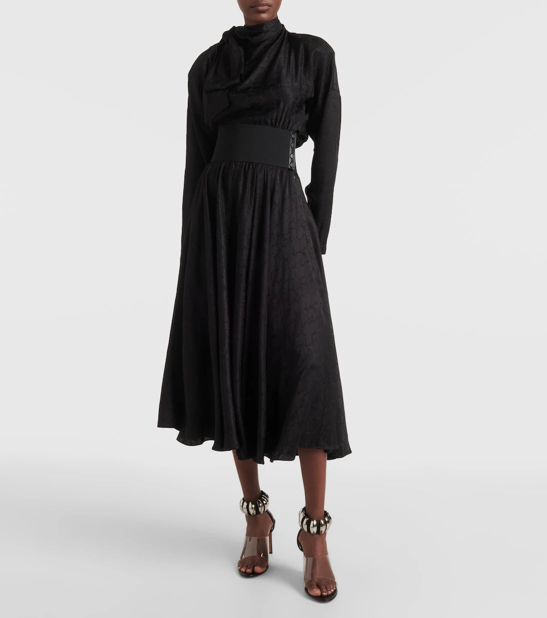 Alaïa - فستان ميدي حريري بياقة مربوطة