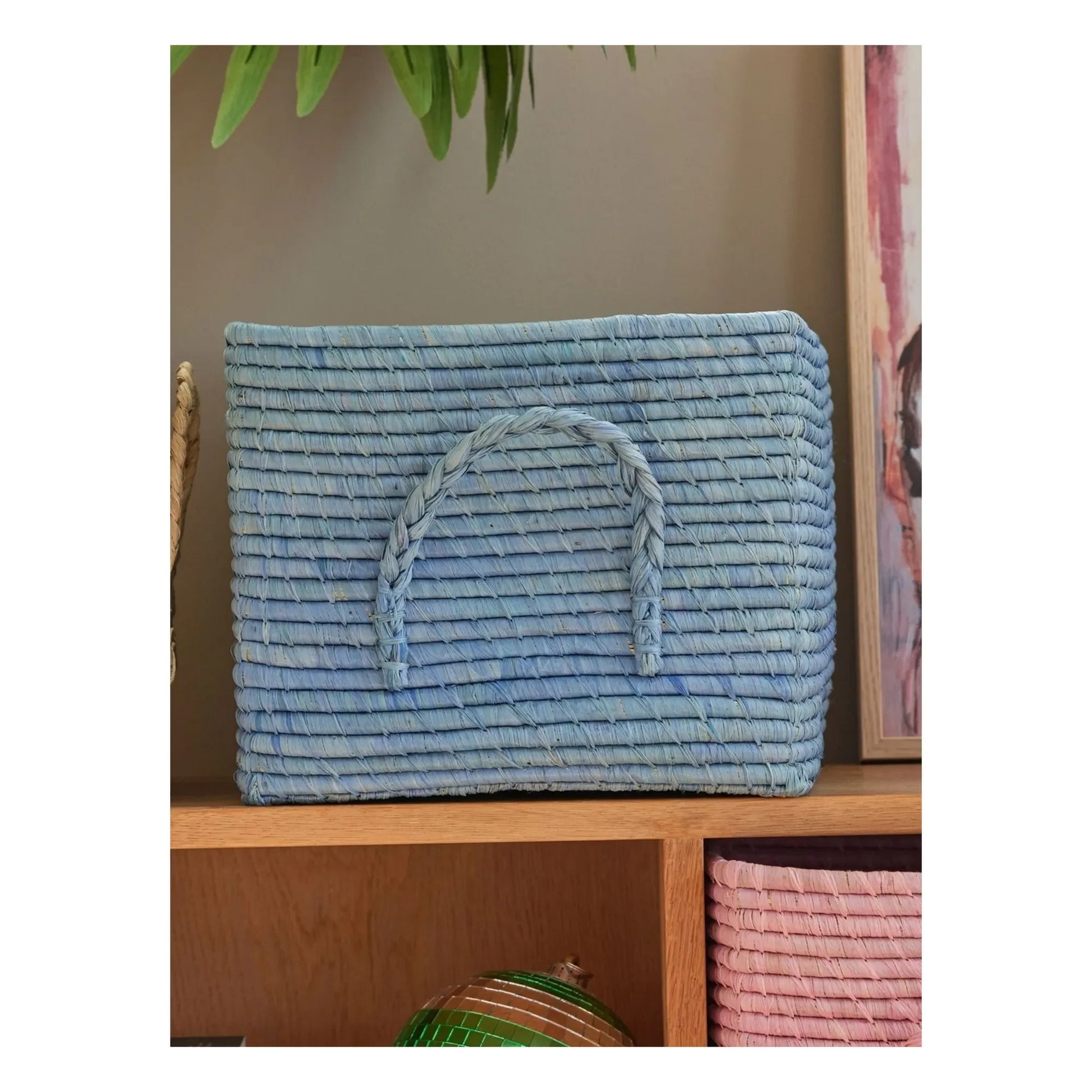 Rice - Raffia storage basket | Blue