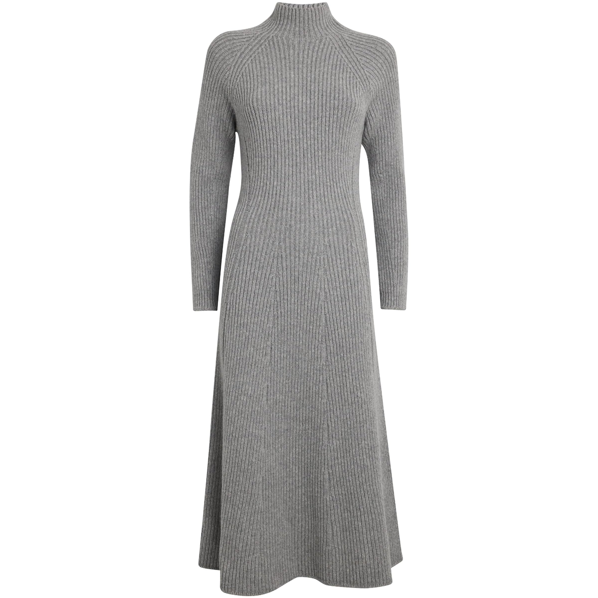 Johnstons Of Elgin Grey Cashmere-Blend Ribbed Midi Knitted Dress