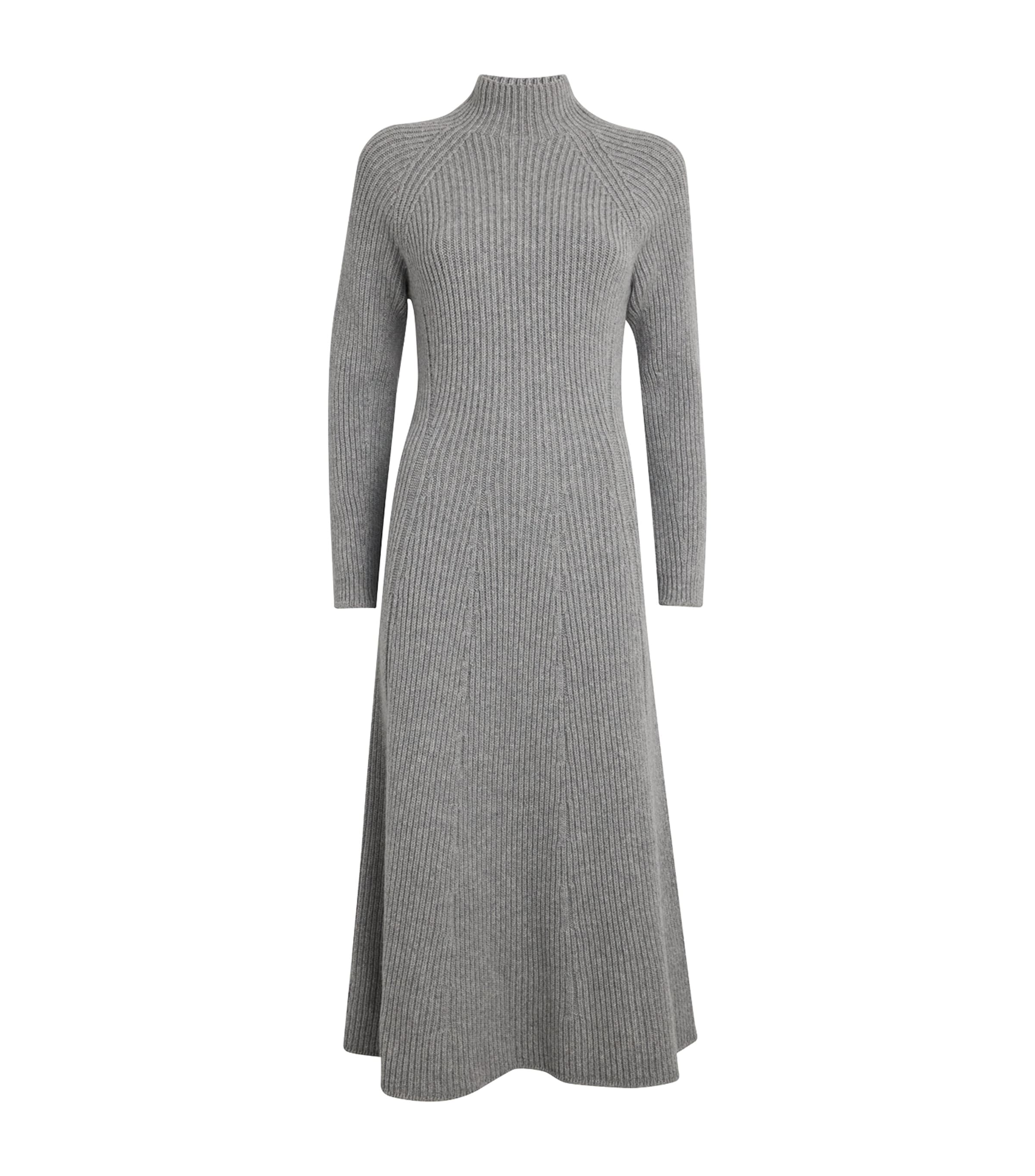 Johnstons Of Elgin Grey Cashmere-Blend Ribbed Midi Knitted Dress