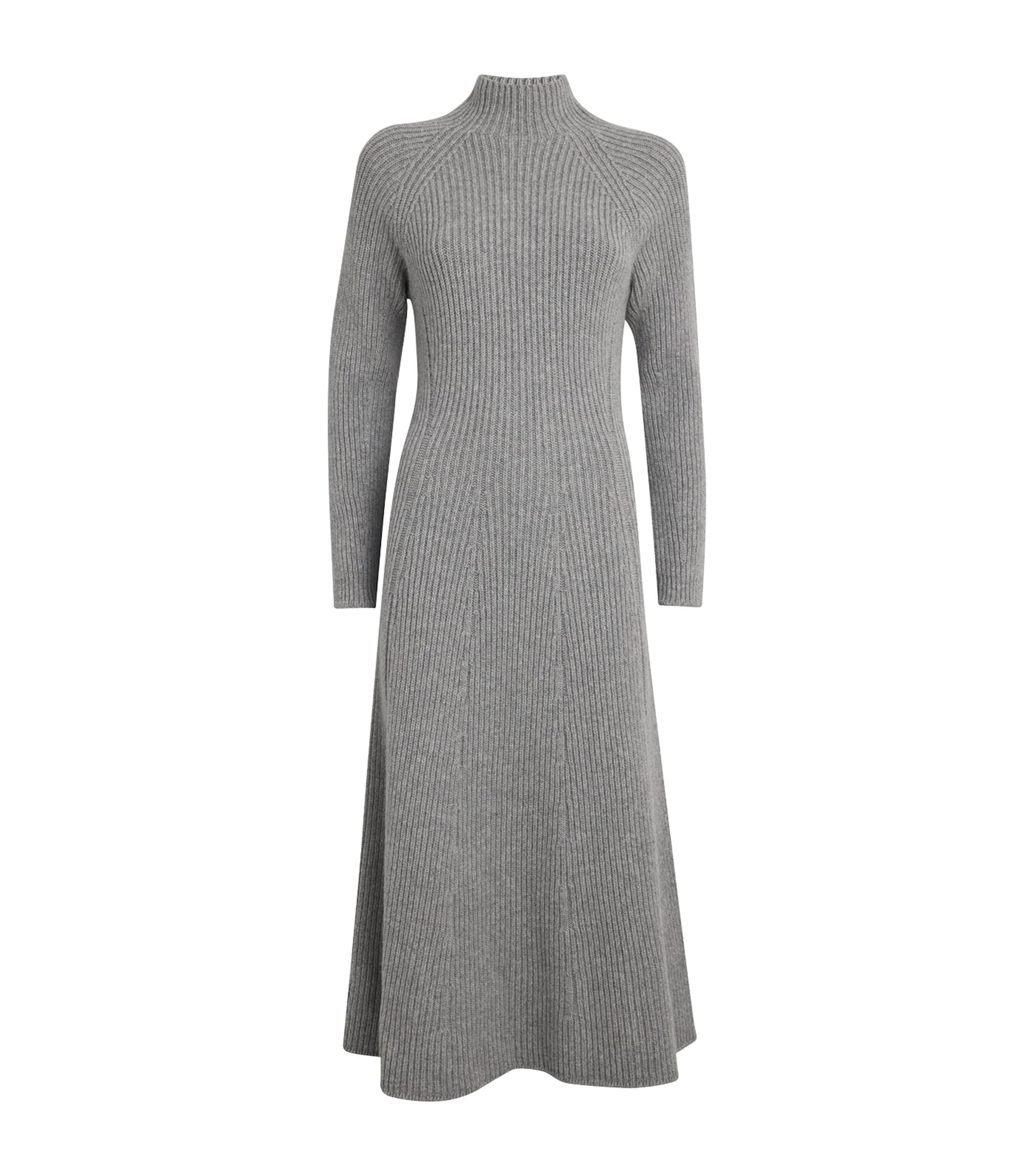 Johnstons Of Elgin Grey Cashmere-Blend Ribbed Midi Knitted Dress
