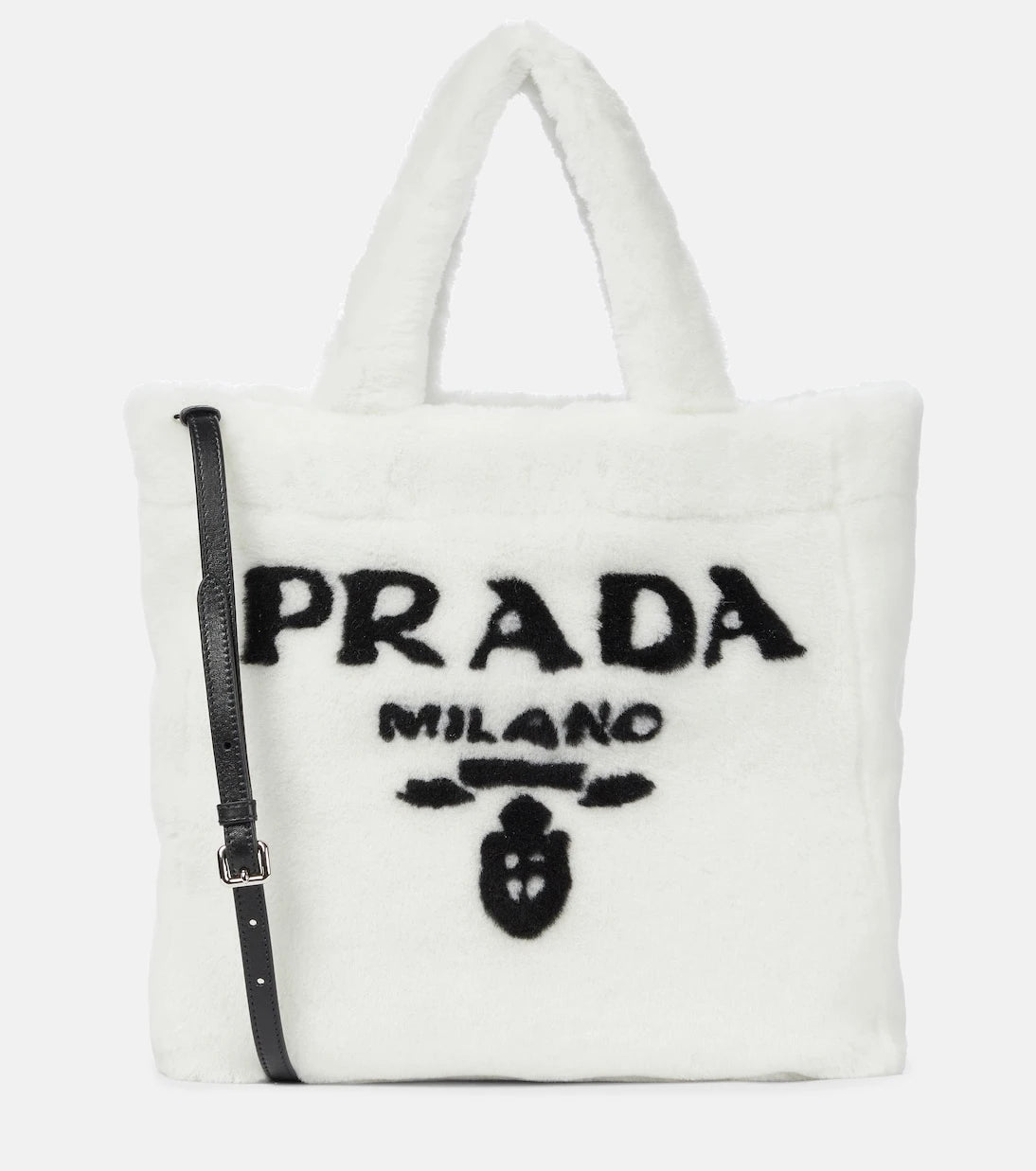 Prada - Medium logo shearling tote
