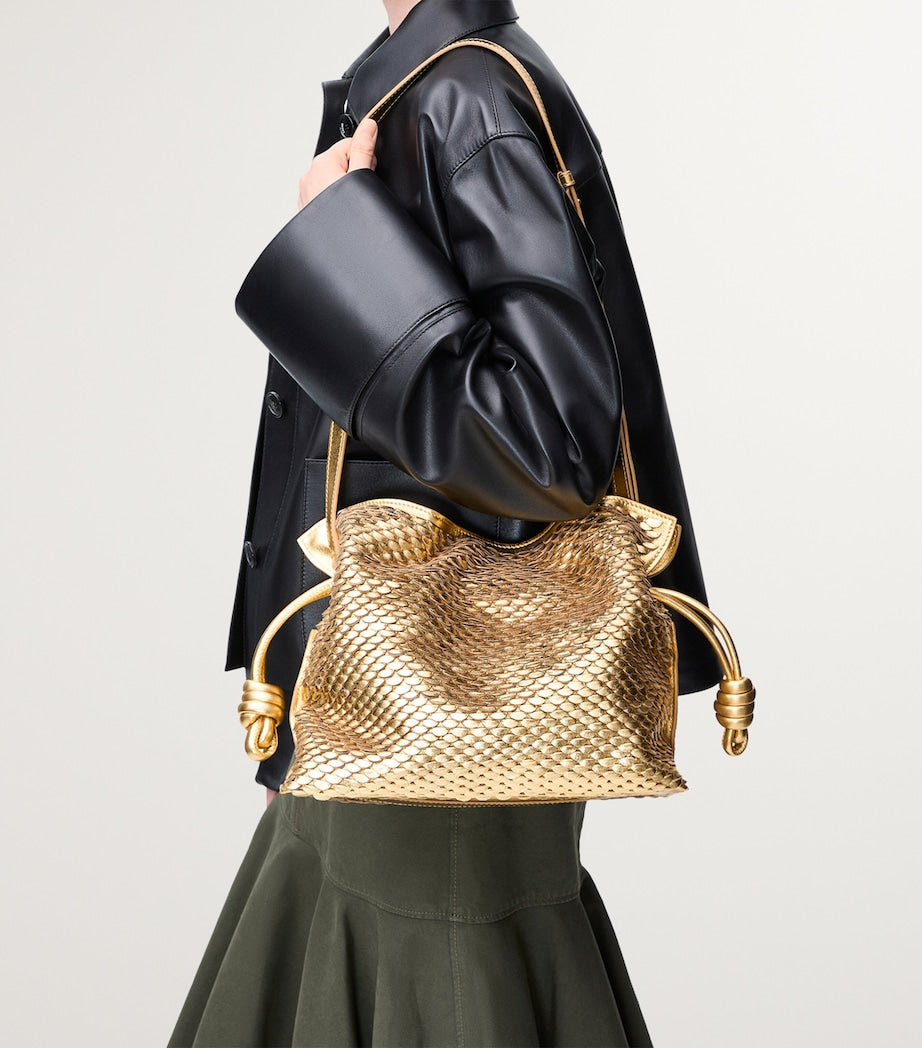 Gold Medium Leather Scales Flamenco Clutch