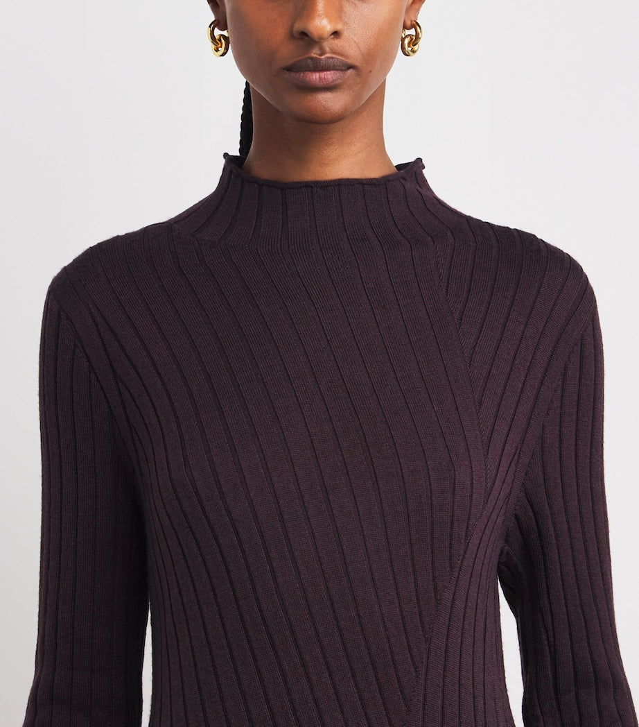 Eleventy Burgundy Wool-Silk Rib-Knit Maxi Dress