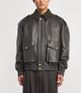System Brown Faux Leather Bomber Jacket